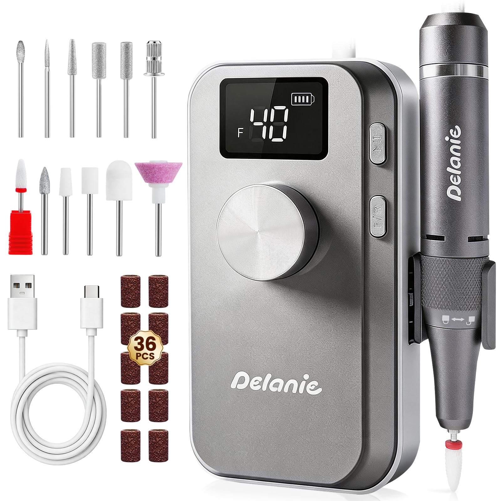 Delanie Taladro de uñas eléctrico portátil gris