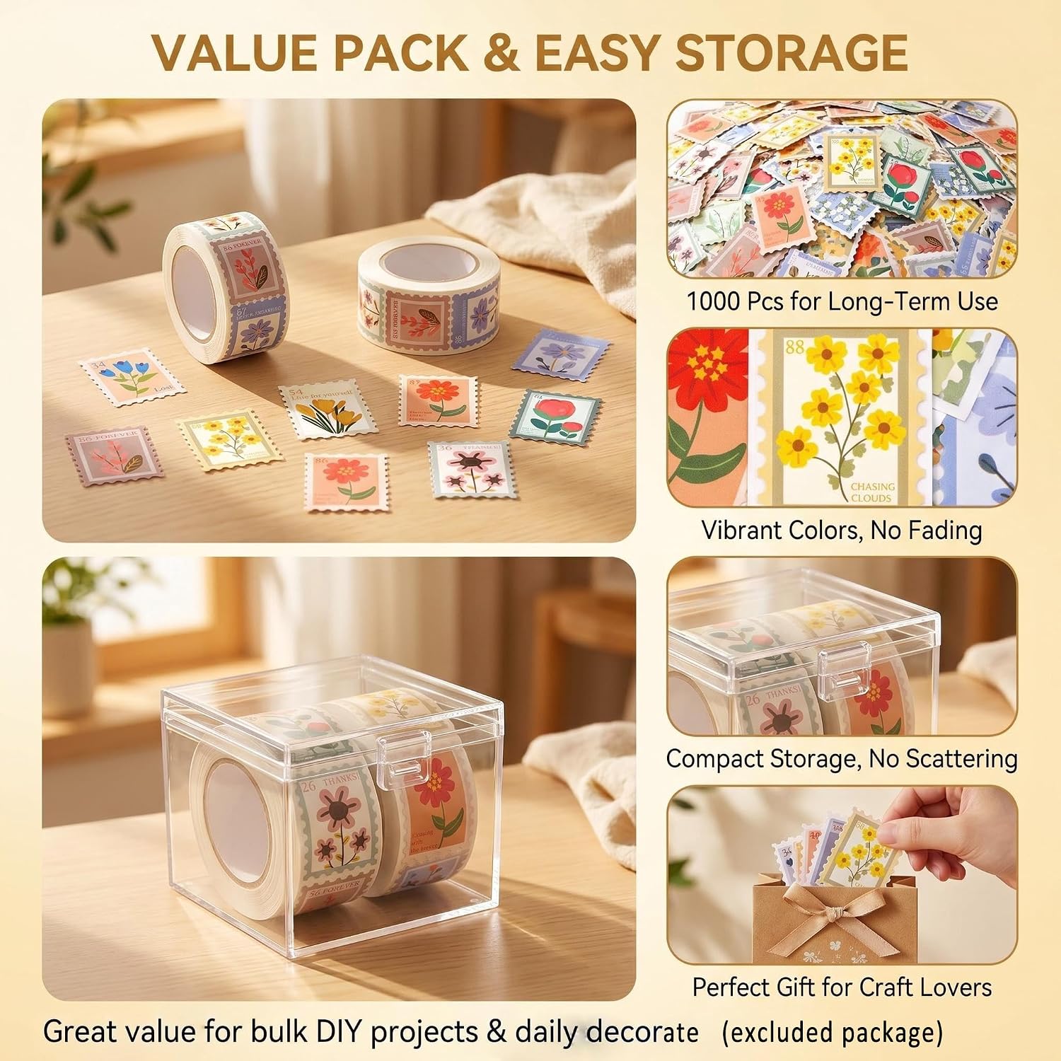 1000 Pcs Flower Stamp Stickers with 10 Designs image 4