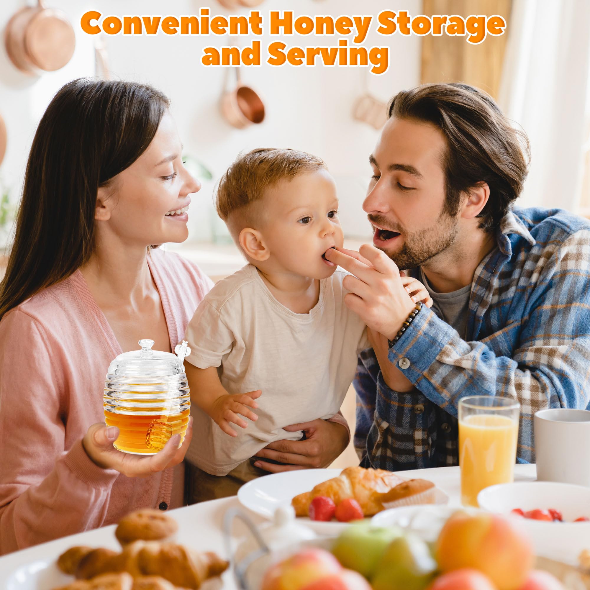 Loscarol Honey Jar with Dipper and Lid, 8 oz Glass Honey Pot Dispenser with 2 Dippers Sticks Set, Honey Containers for Kitchen, Home, Syrup Storage