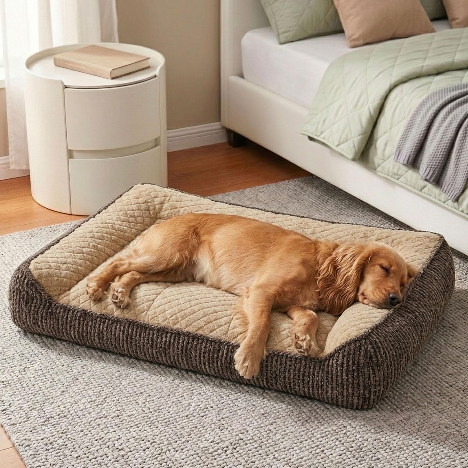 JOEJOY Orthopedic Dog Beds Large Washable, Extra Thick Supportive Dog Sofa Bed, Pet Sofa Bed with Non-slip Bottom & Removable Cover, 89x64x20CM (Brown) โ image 1