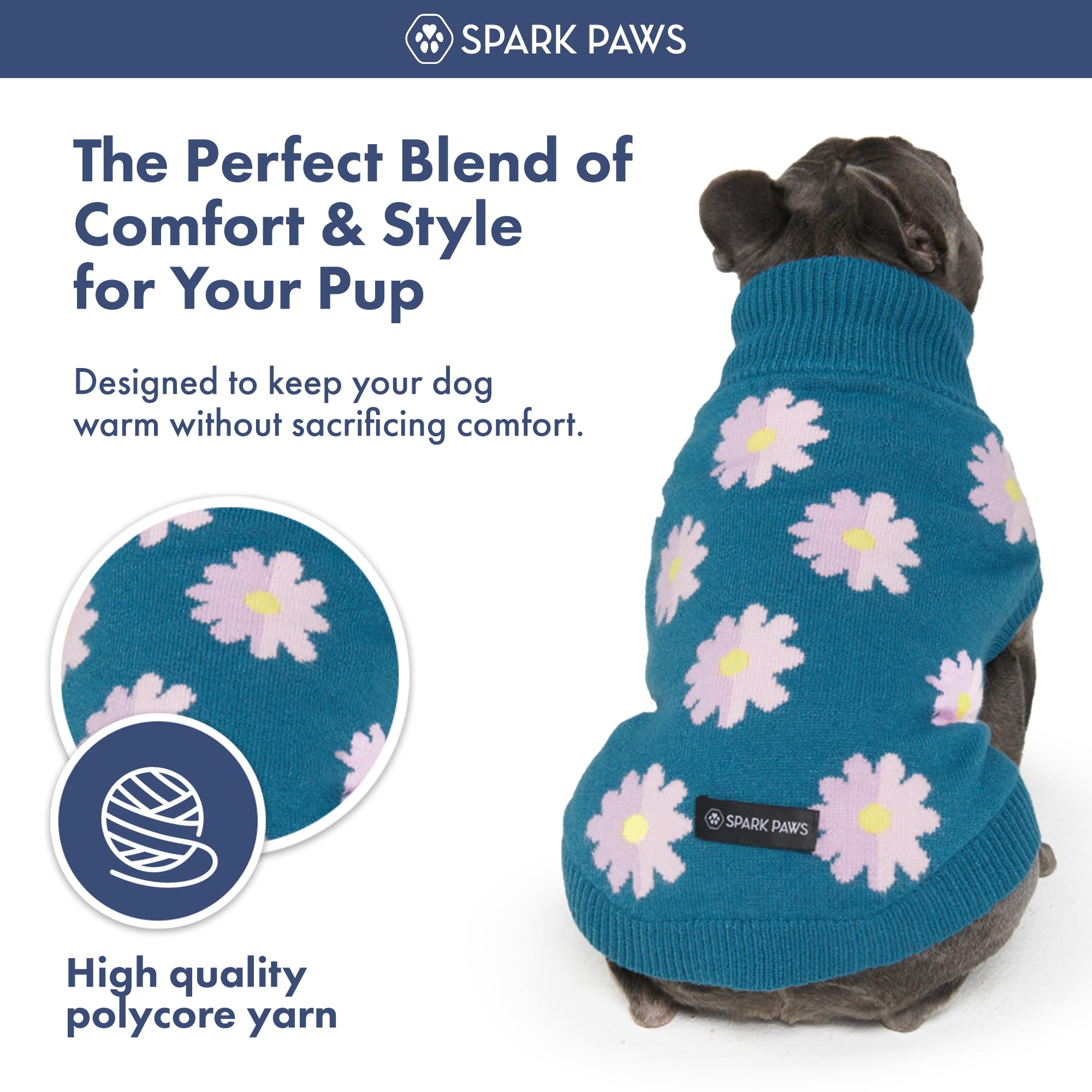 Spark Paws Pull en tricot pour chien | Pull ultra doux pour chiens de petite, moyenne et grande taille pour bouledogues français et grands chiens