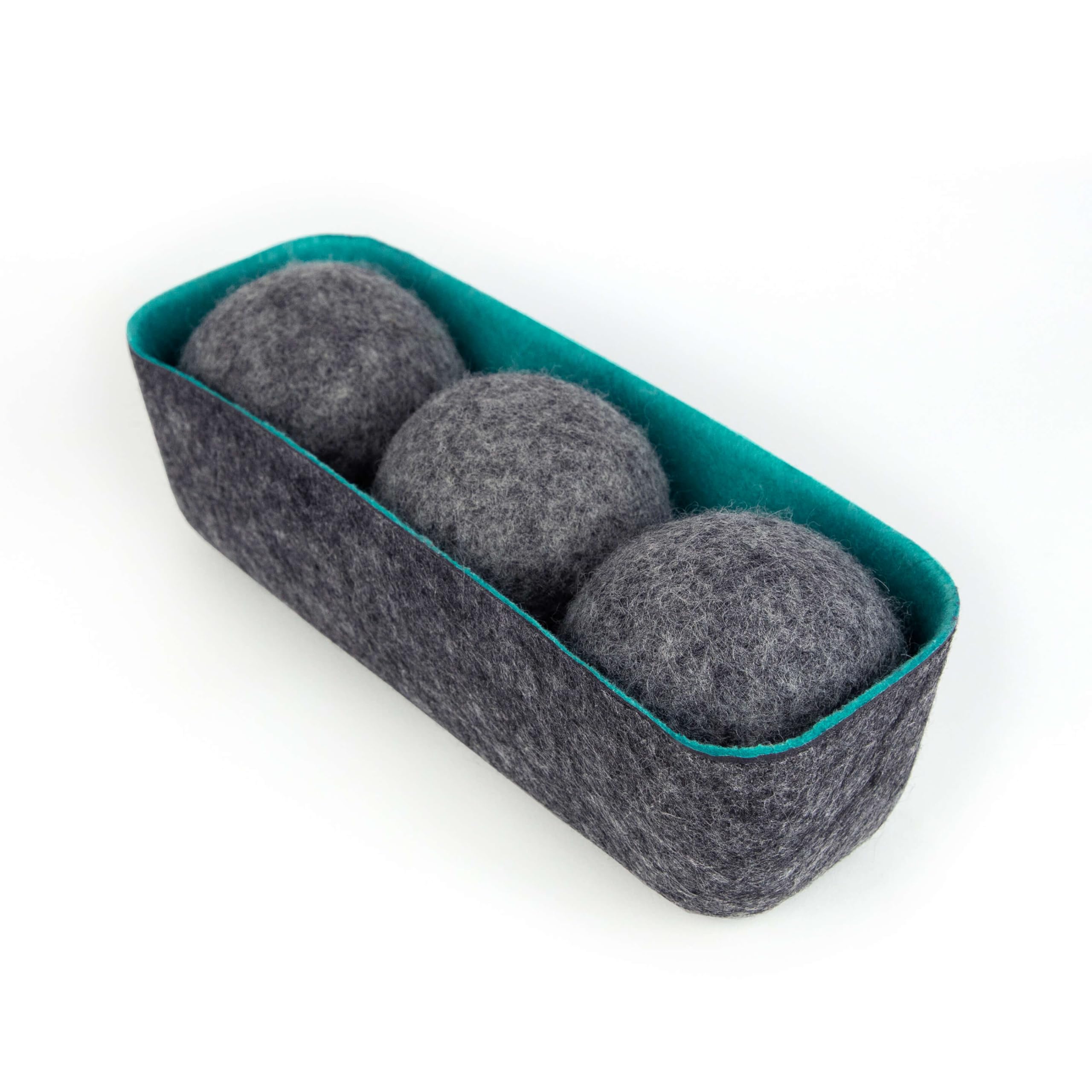 Three by Three Seattle Felt·Like·it!™ XL Wool Dryer Balls + Storage Bin: Reduce Drying Time, Static Cling, and Energy Use | Natural Alternative to