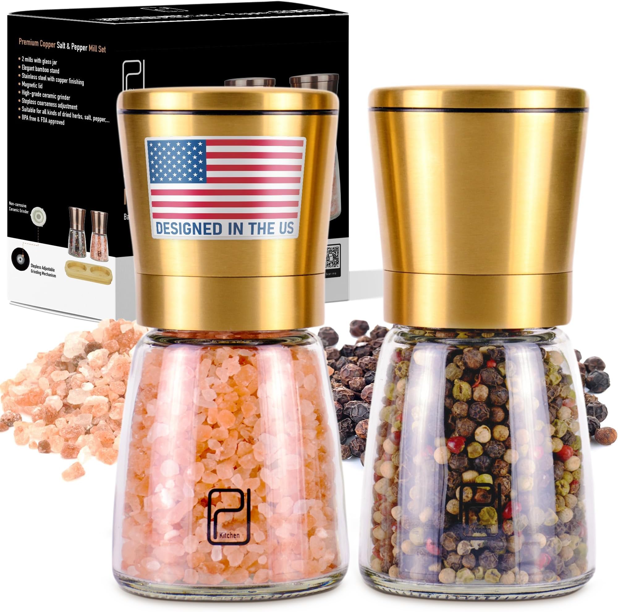 Golden Stainless Steel Salt and Pepper Grinder Set