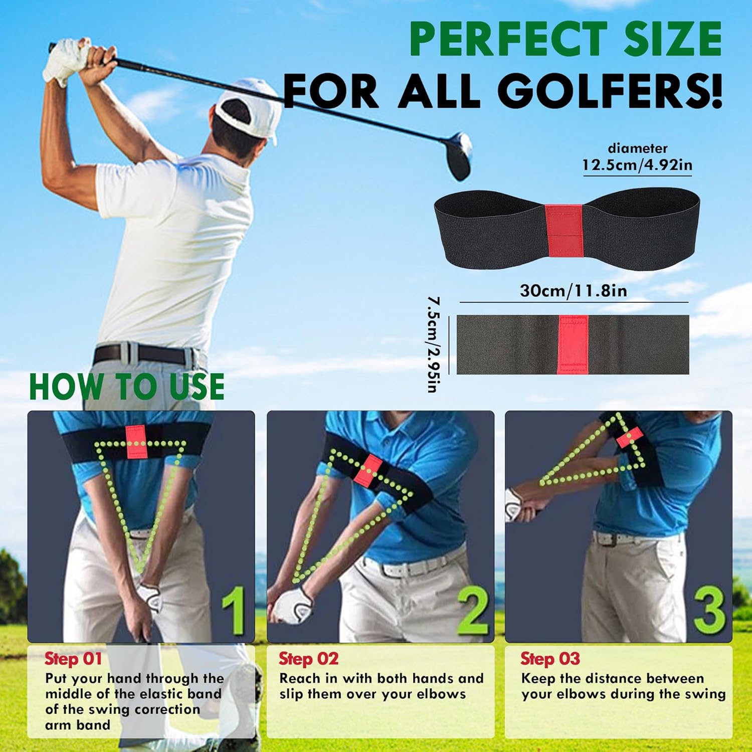 Golf Swing Trainer Aid, 2 PCS Portable Golf Swing Band, Golf Training Aid Elastic Correcting Arm Band Posture Motion Correction Golf Swing for Indoor & Outdoor Use - Image 2
