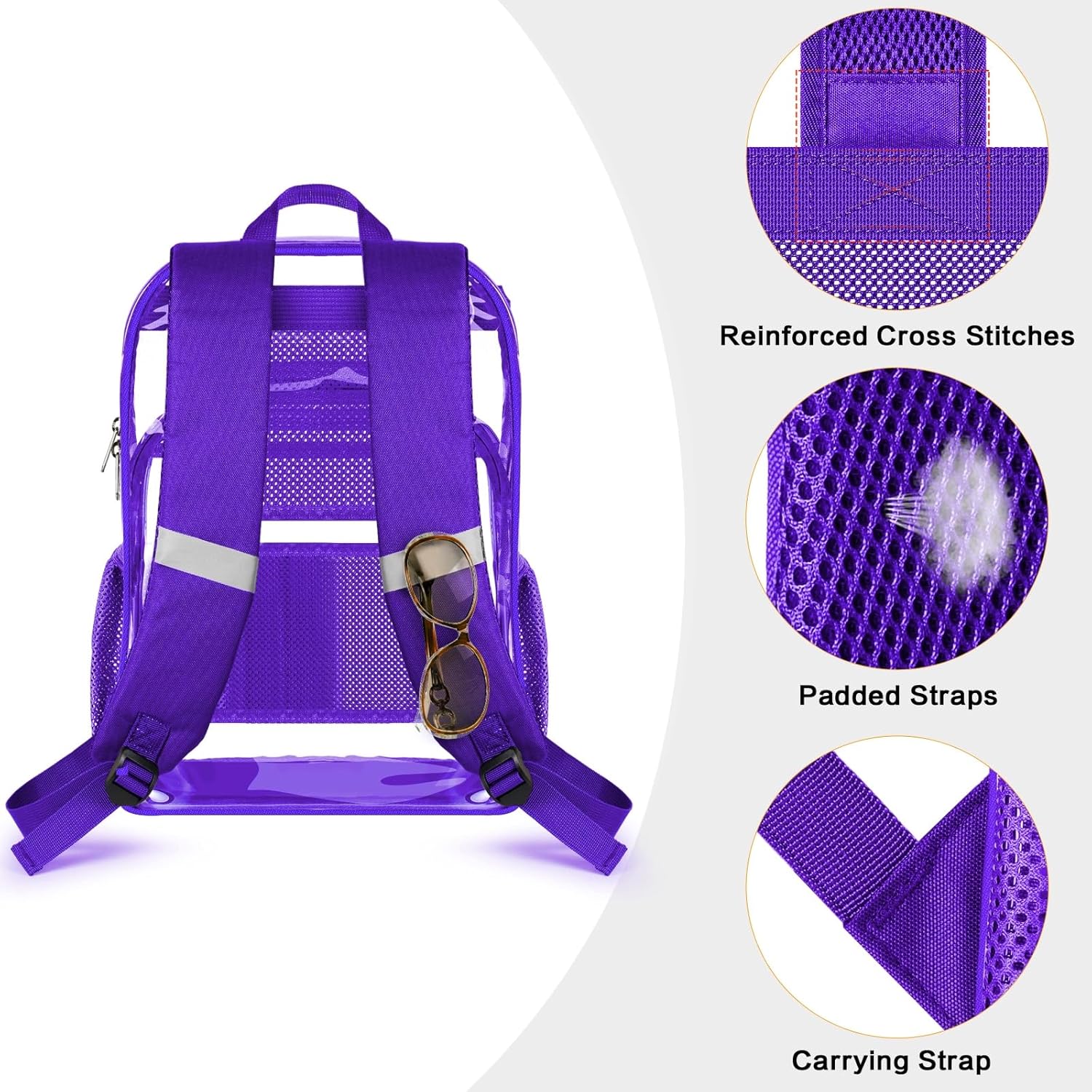 PAMANO Clear Backpack, Heavy Duty Transparent with Reinforced Bottom See Through Backpack for College, Travel, Workplace Security, Purple
