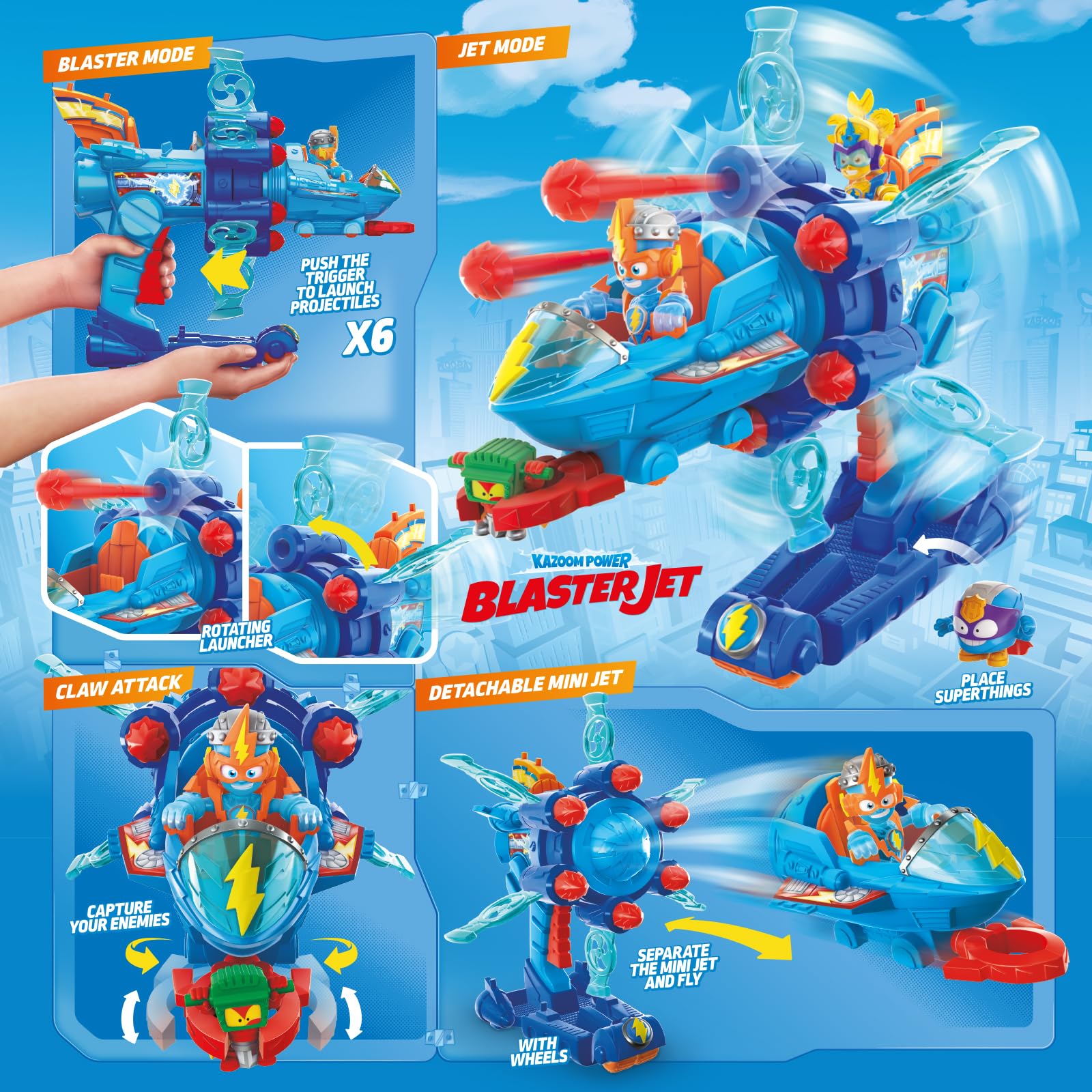 SUPERTHINGS Blaster Jet – Mini Odrzutowiec Bojowy z Wyrzutnią, Zestaw z Ekskluzywną Figurką Super Things, Mały Pojazd Zabawka dla Dzieci i Chłopców od Magicbox