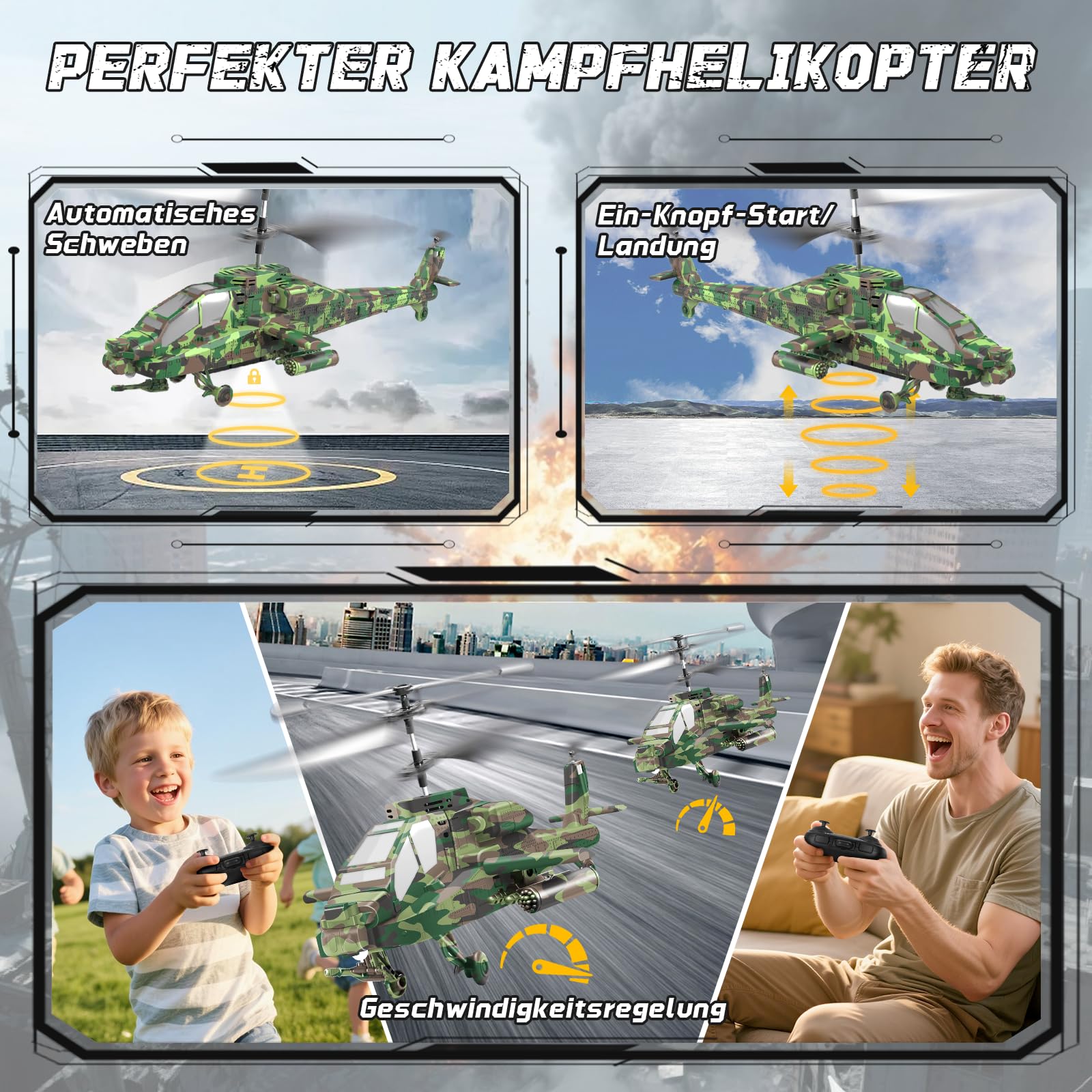 Charmofun Hubschrauber Ferngesteuert, 2,4Ghz RC Helikopter mit Licht und 3 Akkus, 40 Minuten Flugzeit, 3.5 Kanäle Helikopter Ferngesteuert mit Höhenhaltefunktion, Geschenke für Kinder ab 8 Jahre(Grün)