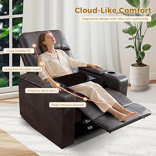 Miniatura 7 de ANJ Silla reclinable eléctrica de piel sintética, asiento de cine en casa suave para sala de estar multimedia, sillón reclinable de película con
