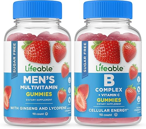 Lifeable Multivitamínico sin azúcar para hombre + complejo B, paquete de gomitas Gran sabor, suplemento vitamínico, sin gluten, sin OMG, gomita