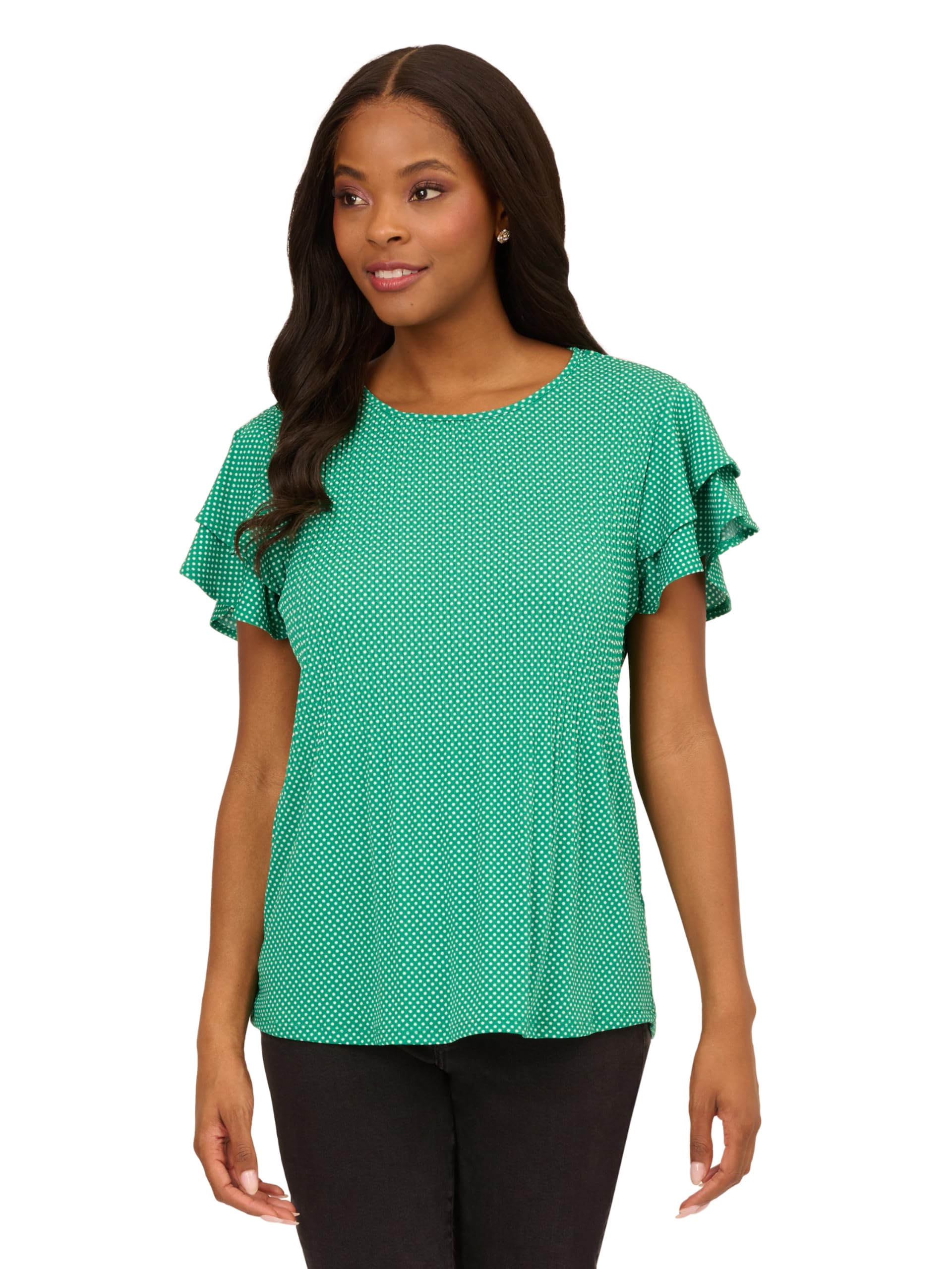 Adrianna Papell Women's Pleated Knit Double Sleeve Top
