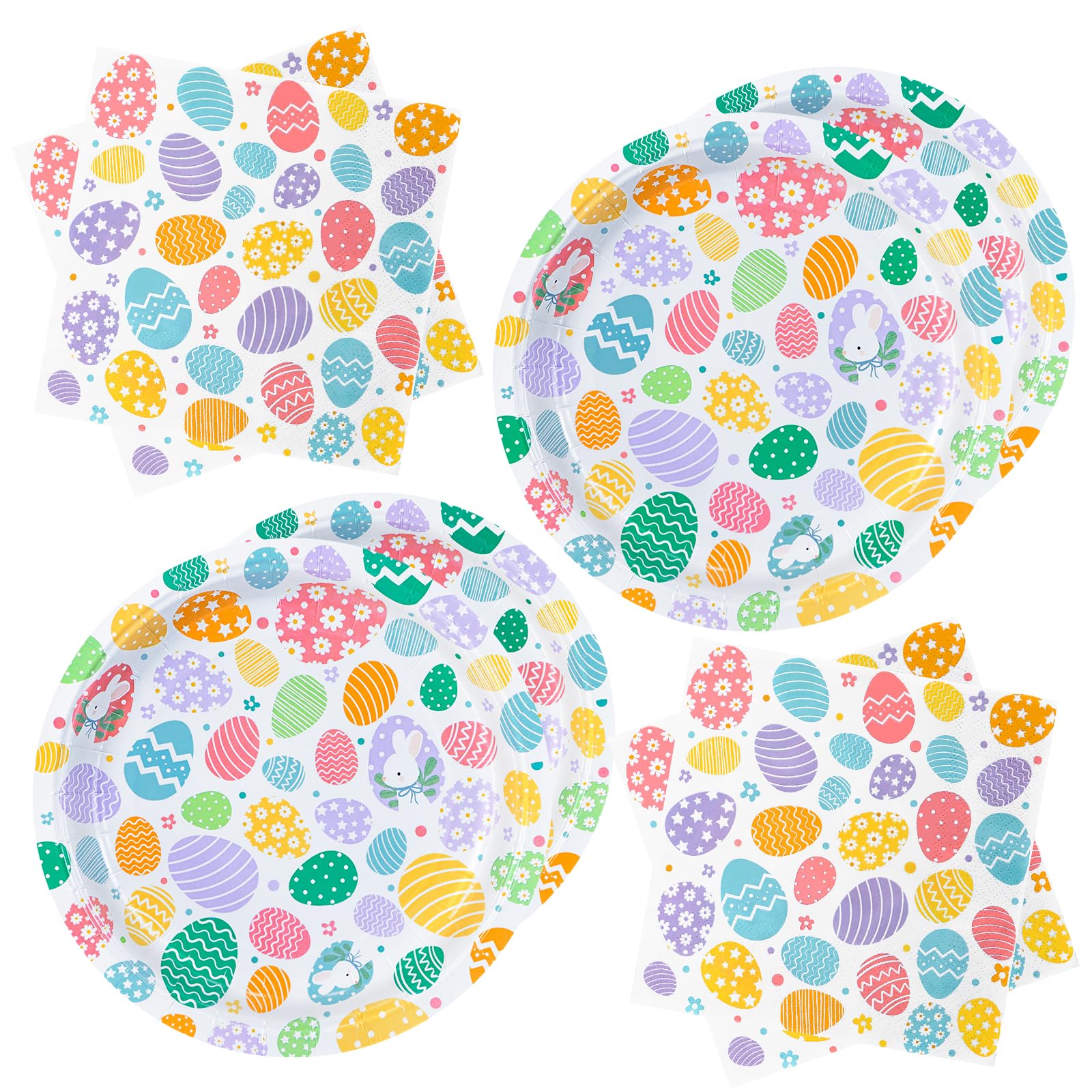 BFB Easter Egg Paper Plates Napkins Set Disposable Tableware Serves 20 Party Supplies Easter Holiday Party Favor Decorations