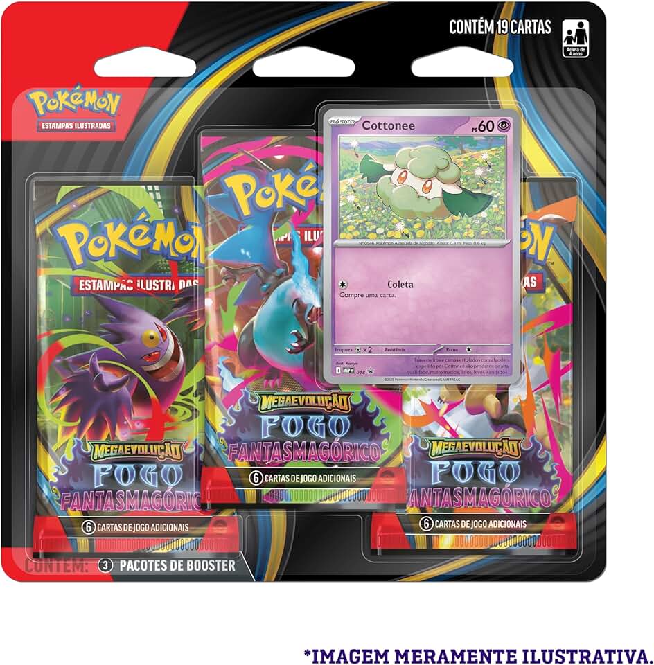 Pokémon TCG, Blister triplo Cottonee me02 fogo Fantasmagórico