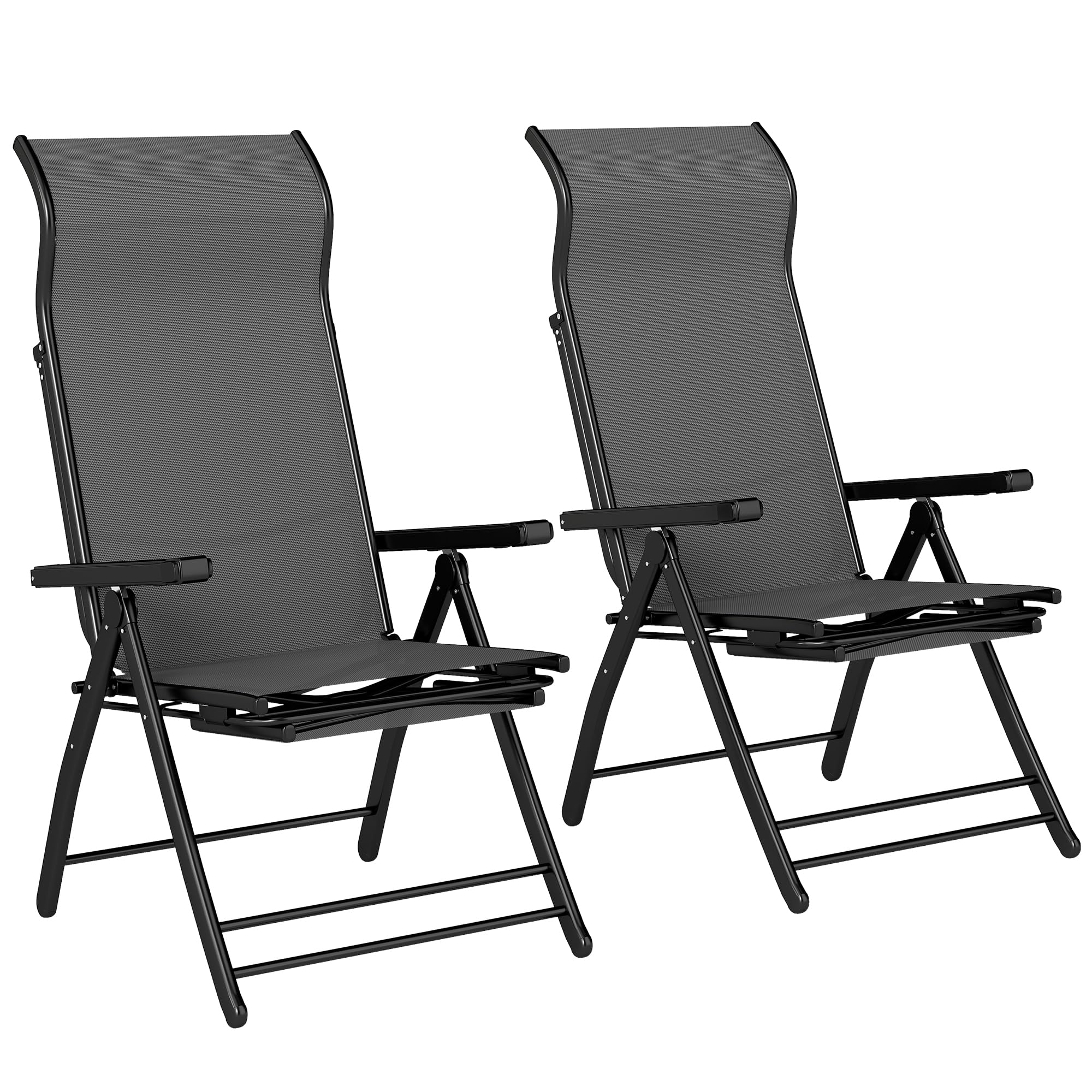 Outsunny Folding Reclining Garden Chairs Set Of 2 With FootrestDark Grey from B&Q