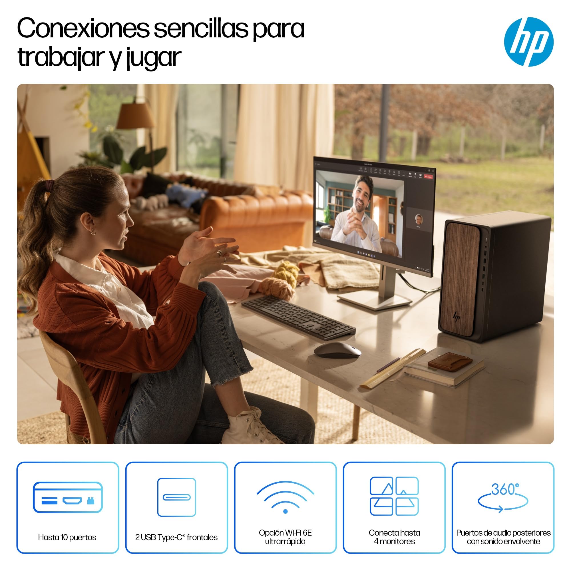 HP OmniDesk AI, Ordenador de Sobremesa con IA, Intel Core Ultra 5 225, 16GB RAM, 1TB SSD, Wi-Fi 6E, Windows 11 Home, Gráficos Intel, PC Torre para Trabajo y Productividad, Marrón