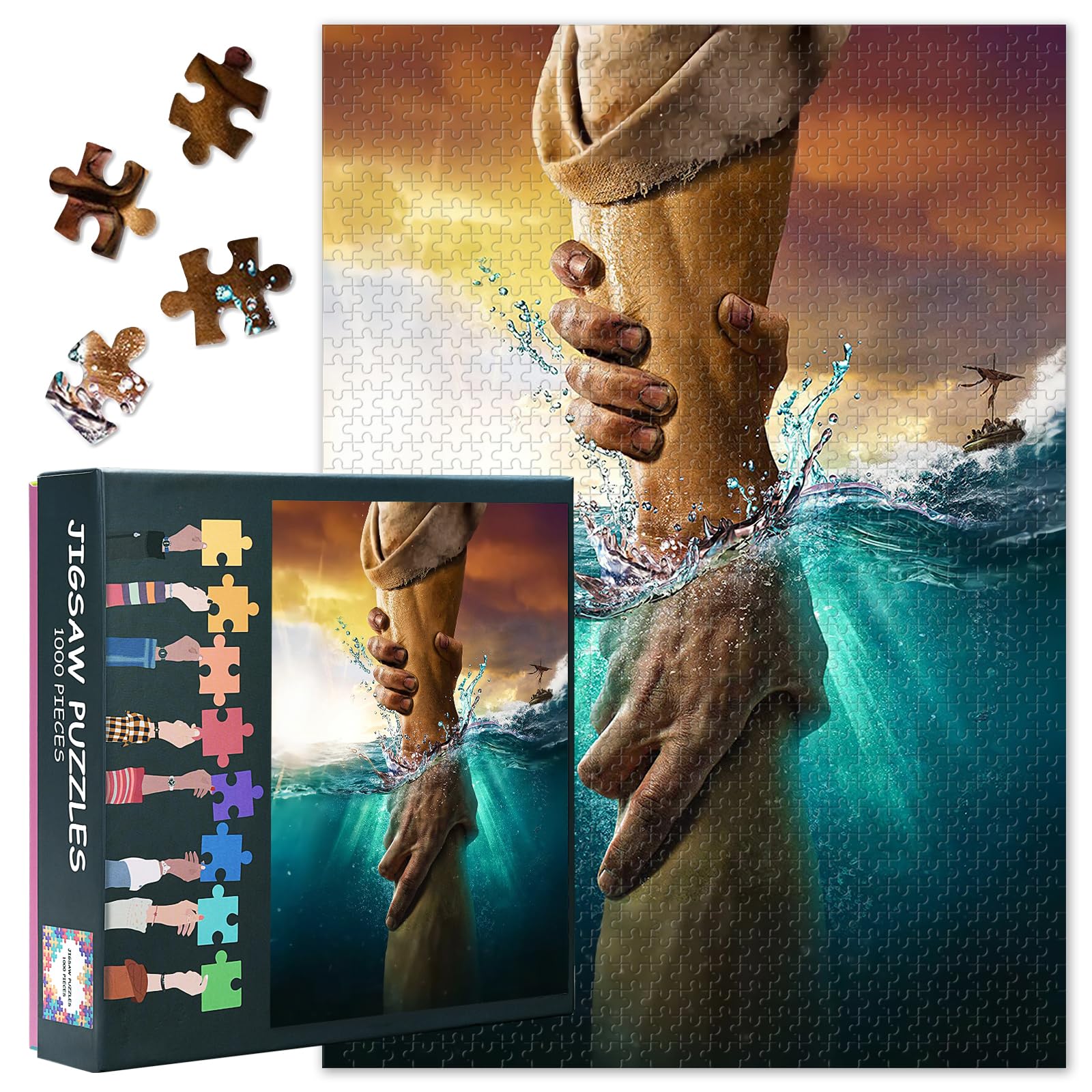 Christian 1000 Piece Jigsaw Puzzles for Adults Jesus Belief Painting Jigsaw Puzzle the Hand of God Puzzles for Challenging Family Activity Art Religious DIY Puzzle Decor Gifts