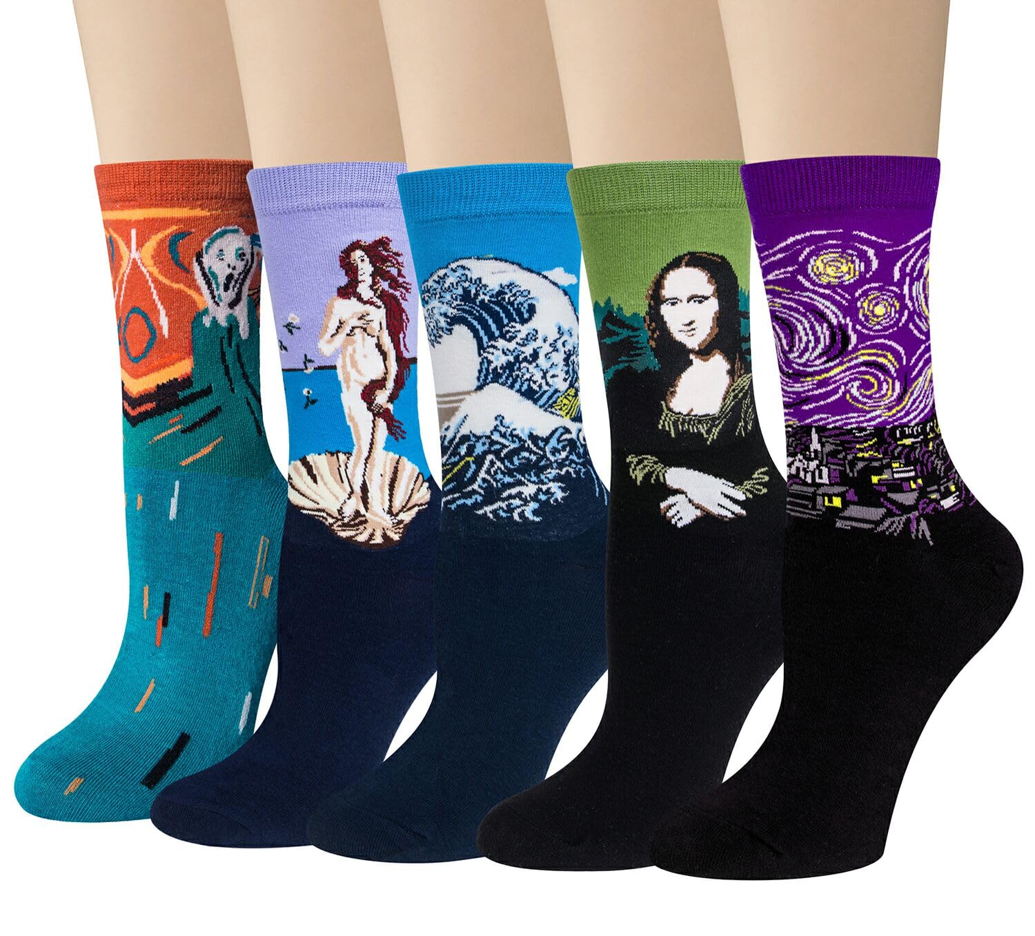 Chalier 5 Pairs Womens Fun Famous Painting Patterned Art Socks Cotton, Printed Cool Novelty Funny Socks for Women