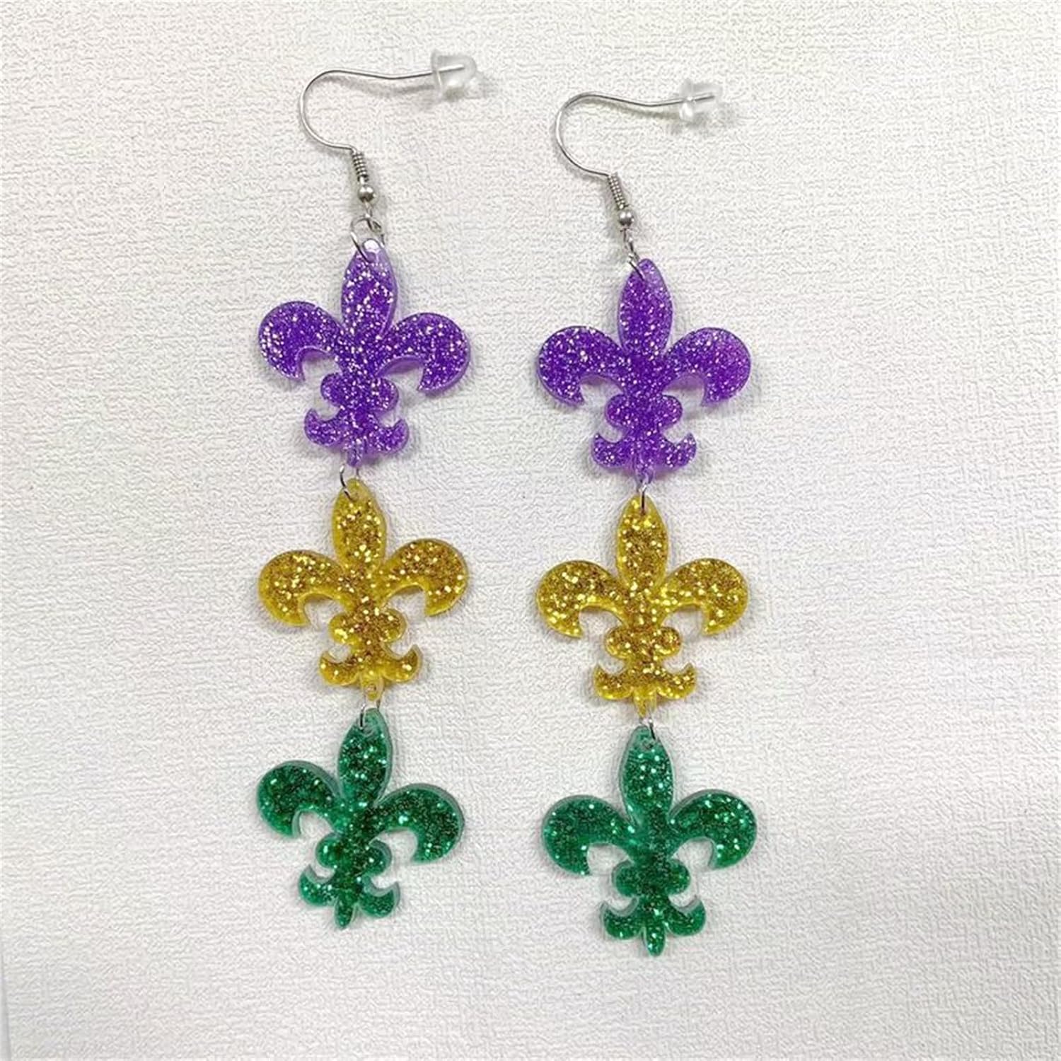 WCRAZYE Mardi Gras Dangle Earrings for Women Acrylic Carnival Theme Mask Lips Hat Lobster Modelling Earrings for Holiday Mardi Gras Gifts - Image 3