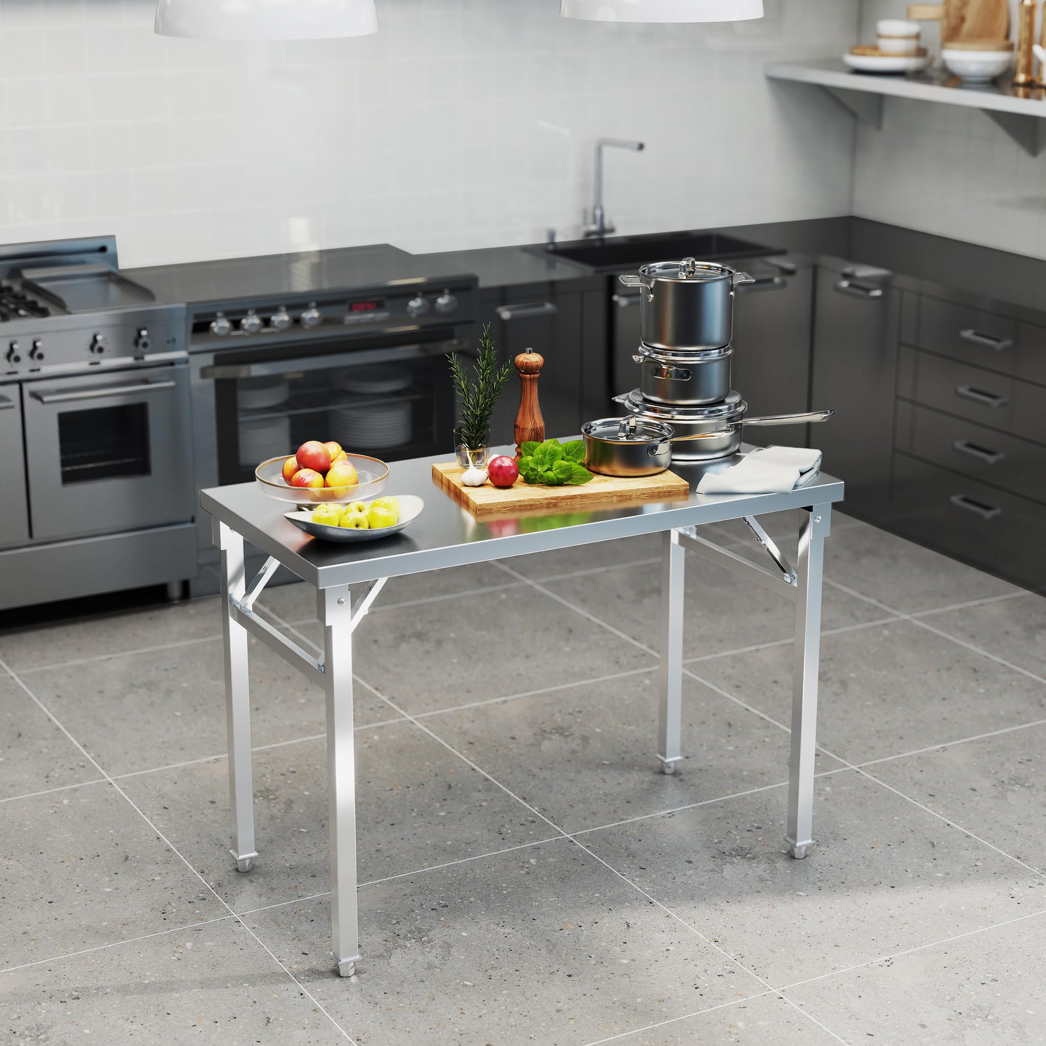 Froadp Mesa de trabajo plegable de acero inoxidable, 100 x 60 x 86 cm, multifuncional, para cocina, de acero inoxidable, para preparación de alimentos, mesa de cocina, mesa de gastronomía, mesa de