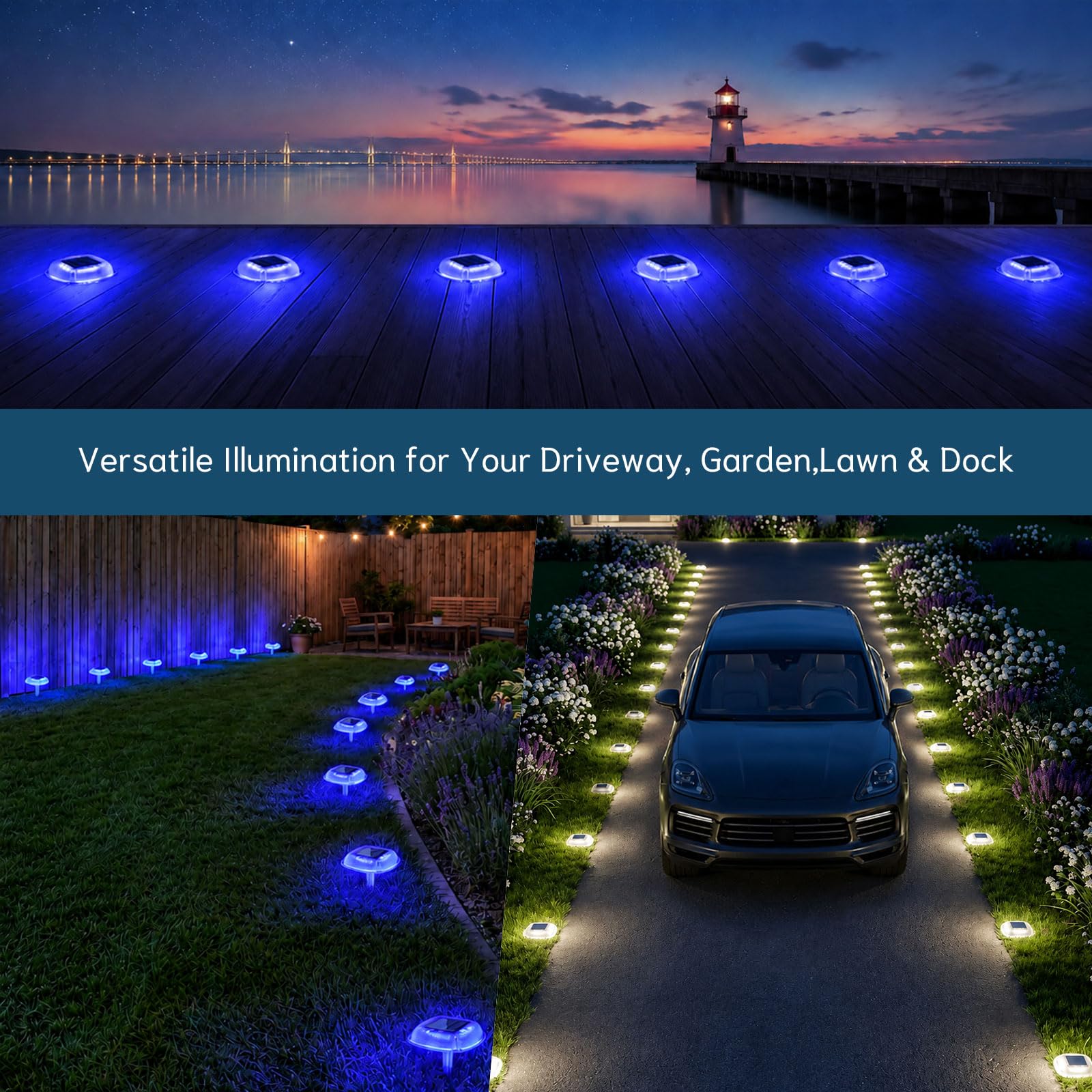 Solar Bodenleuchten Aussen, 6 Stück 2-in-1 LED Solarleuchten für Außen | Alinana Solarlampen für Außen Garten, Wege, Rasenflächen, Gehwege, Einfahrten, Gartendeko (Weiß/Blau)