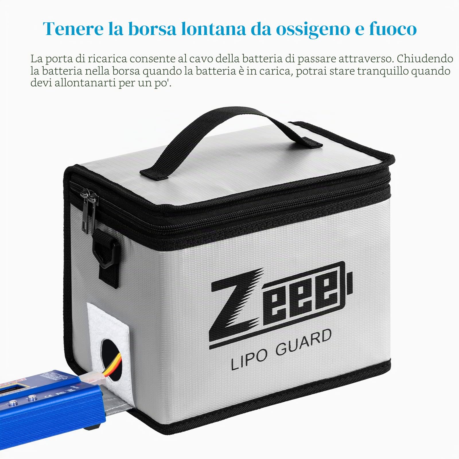 Zeee Borsa di Sicurezza della Batteria Lipo, Lipo Safe Bag di Grande Capacità per lo Stoccaggio a prova di Fuoco ed Esplosione di Batterie Lipo.