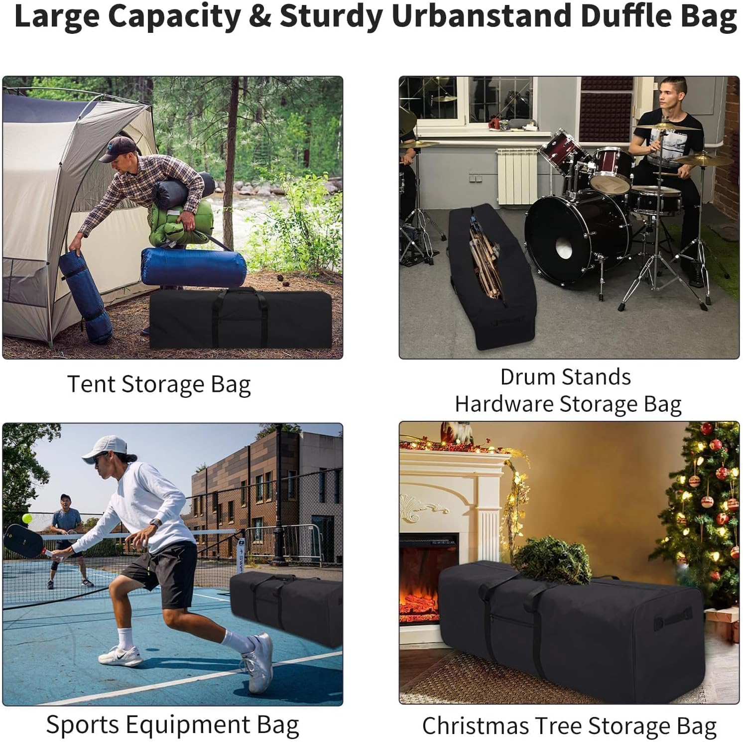 Urbanstand 52 Inch Extra Large Duffle Bag for Travel, 190L Sports Gear Storage Bag with 2-way Lockable Zippers, Long Duffel Bag for Tent Camping Moving tripod (Black) - Image 4