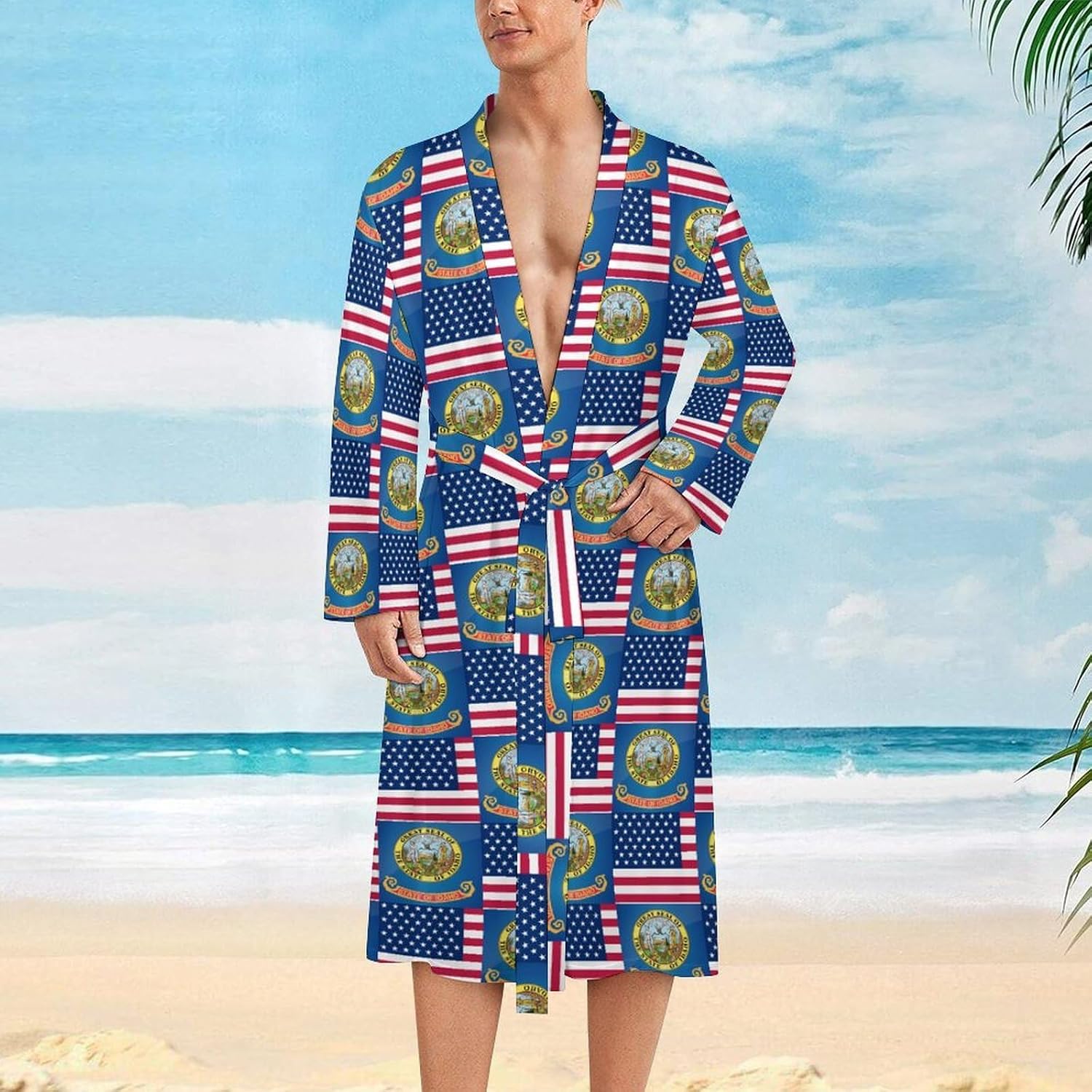 Flag of Usa And Idaho Mens Robe Long Bathrobe for Women Bath Robes Lightweight Soft Printed Sleepwear