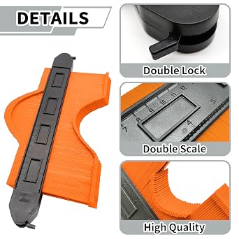 Double Lock 10 Orange Contour Gauge - Extra Wide Profile Tool with 7.2cm Deep Teeth, Secure Double-Lock Design Prevents Shifting, Must Have Tool for DIY Handyman Woodworking/Flooring/Tile Laying