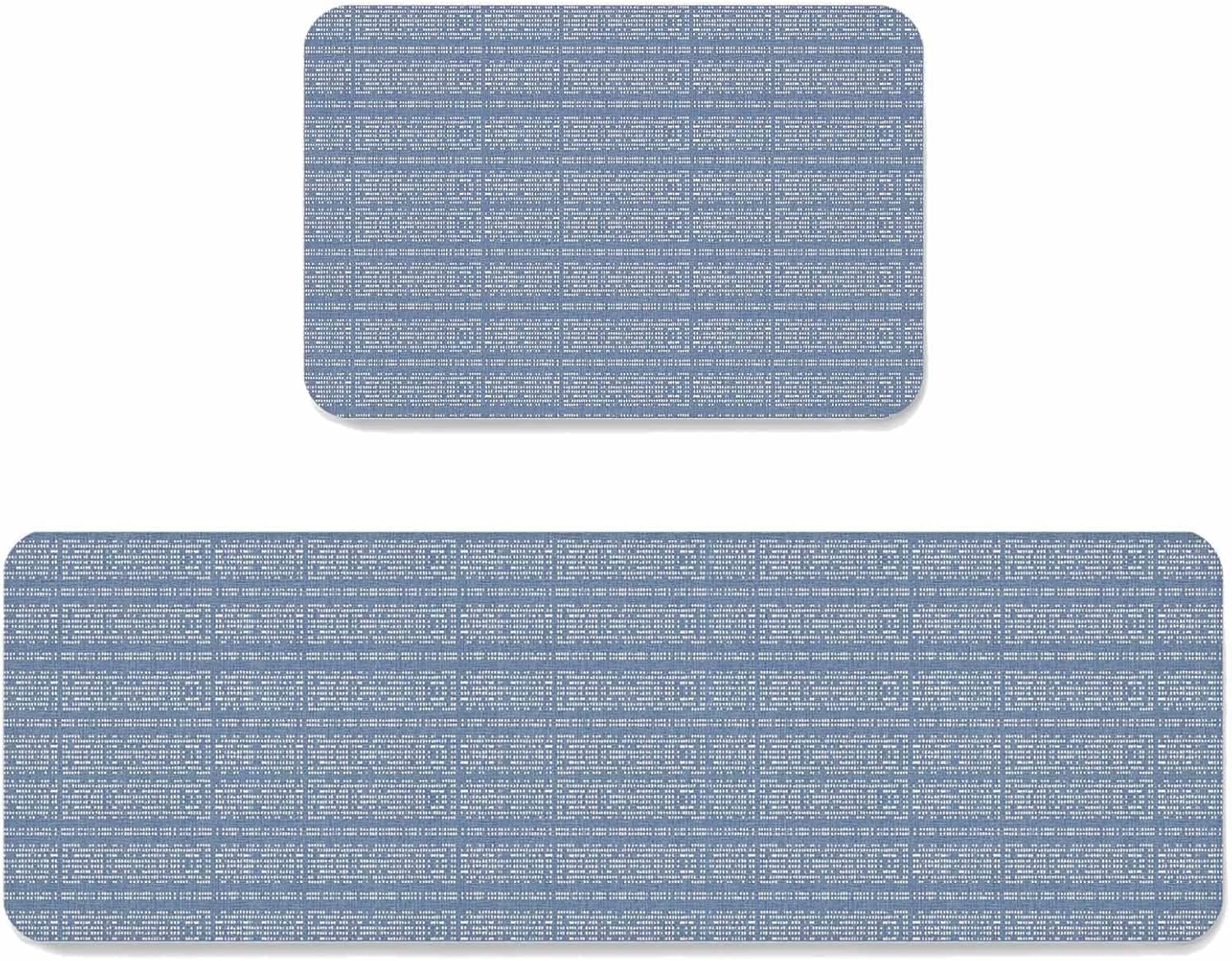 Prime Leader Blue White Pixels Kitchen Mat Set 2 Pieces Modern Contemporary Abstract Boho Non Slip Kitchen Rugs Washable Runner Rug Mats for Floor Sink Laundry Office 19.7" x 31.5"+19.7" x 47.2"