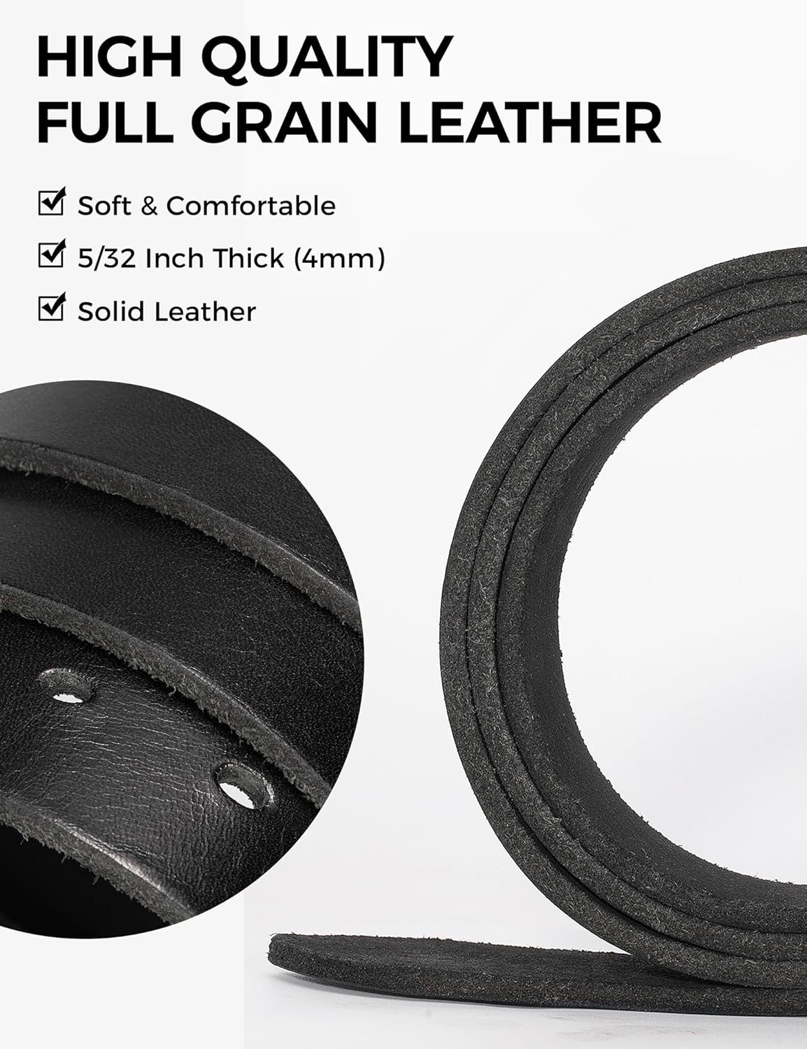 No Buckle Full Grain Leather Belt Men Women Fits With 1.5 Inch Buckle - Image 3