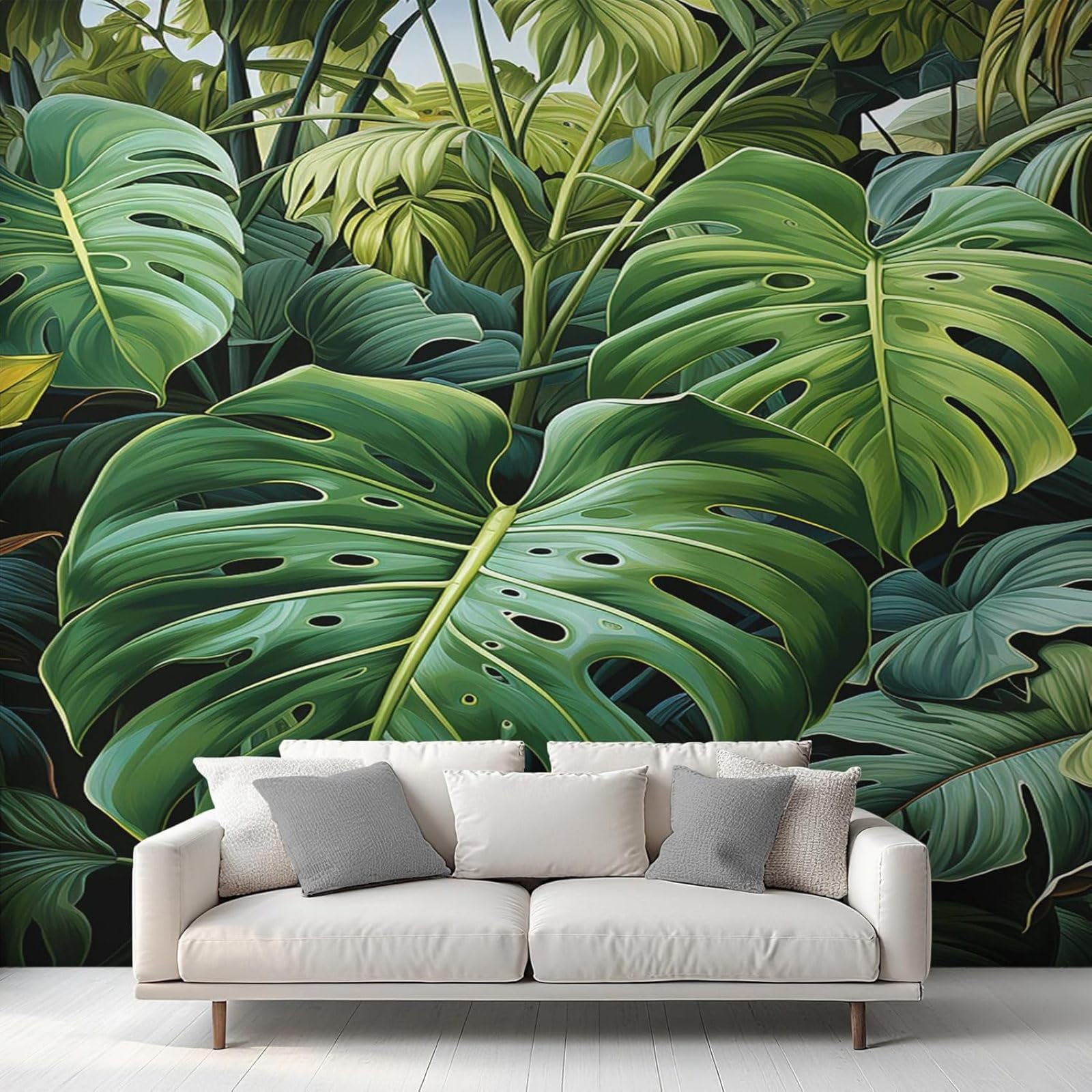 Papier peint tropical feuilles vertes salon et chambre 400x280 cm