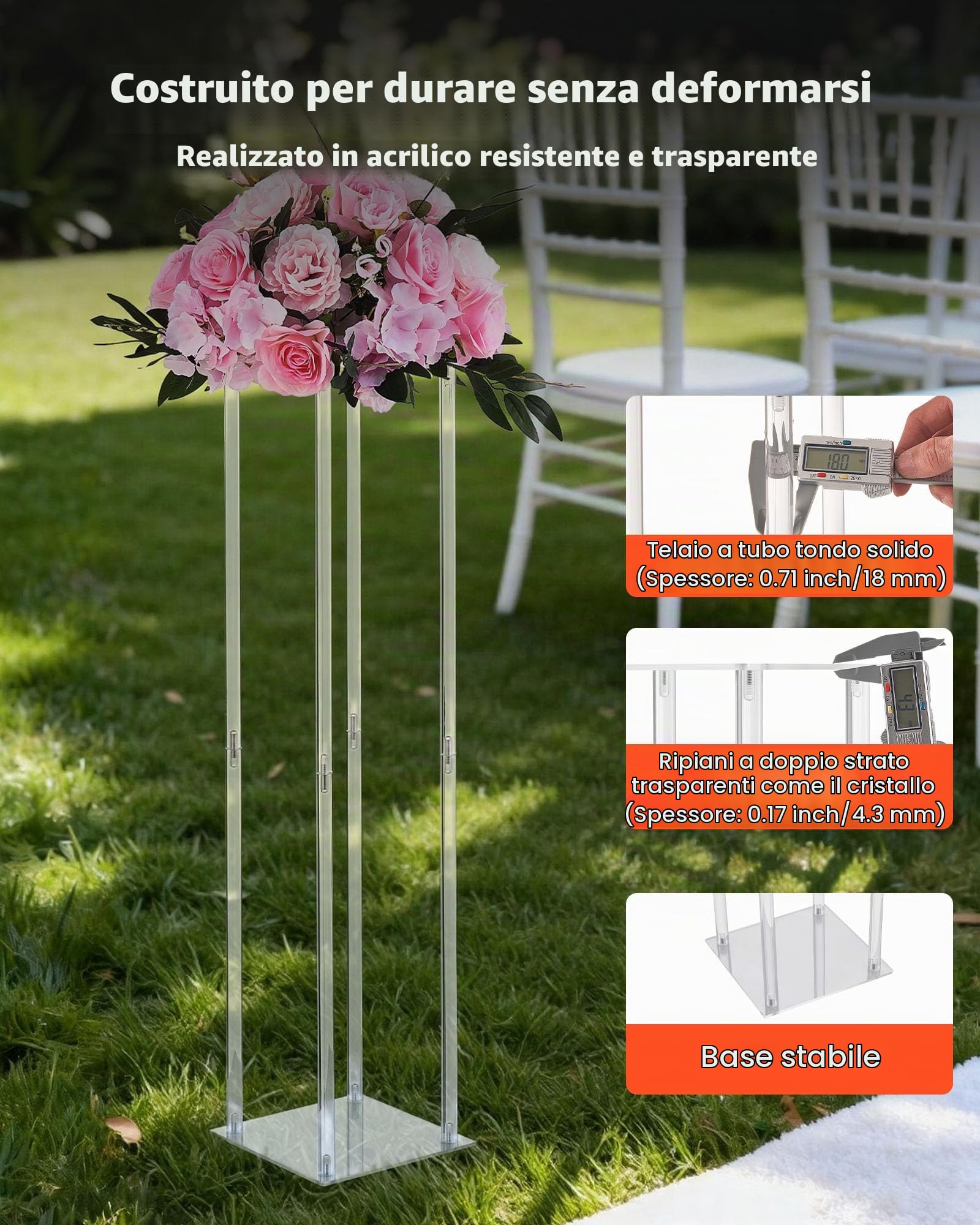 VEVOR Portafiori da Matrimonio 10 Pezzi da 80 cm, Portafiori a Colonna con Laminato Acrilico, Espositore Floreale Cubico Cilindrico per Matrimoni, Feste, Compleanni, Casa, Centrotavola Dorati