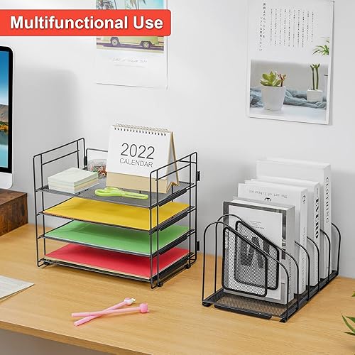 Miniatura 2 de Lavatino Organizadores de escritorio con clasificador de archivos, organizador de archivos de escritorio de malla de 5 niveles con 5 soportes