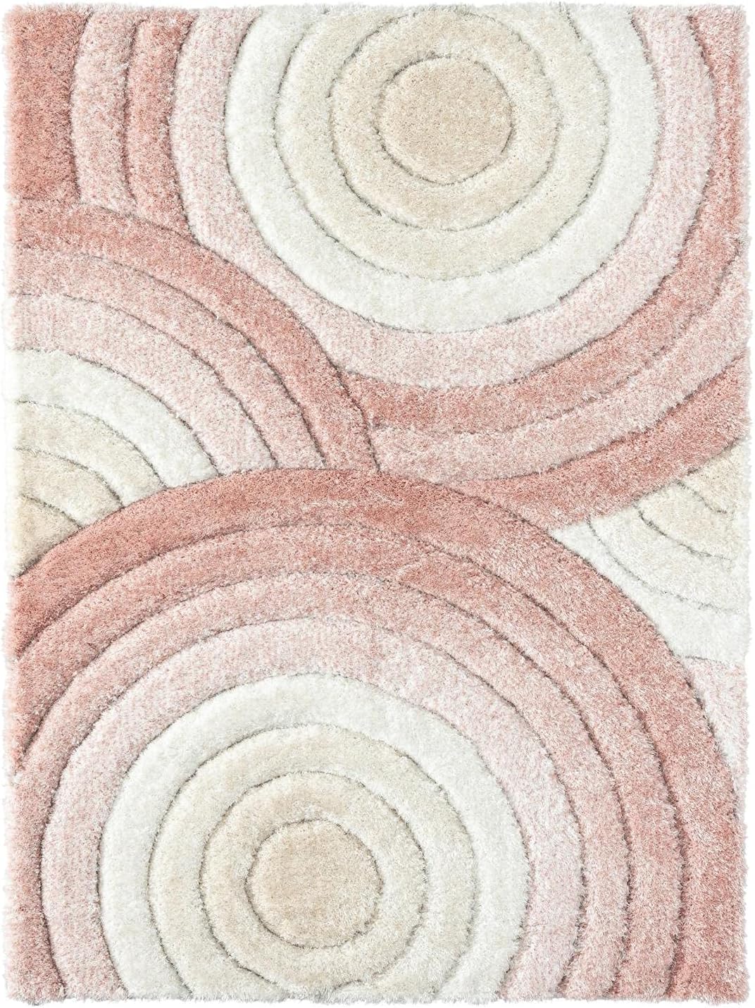 LUXE WEAVERS Lantanas Collection 7071 Pink 5x7 Modern Shag Geometric Area Rug