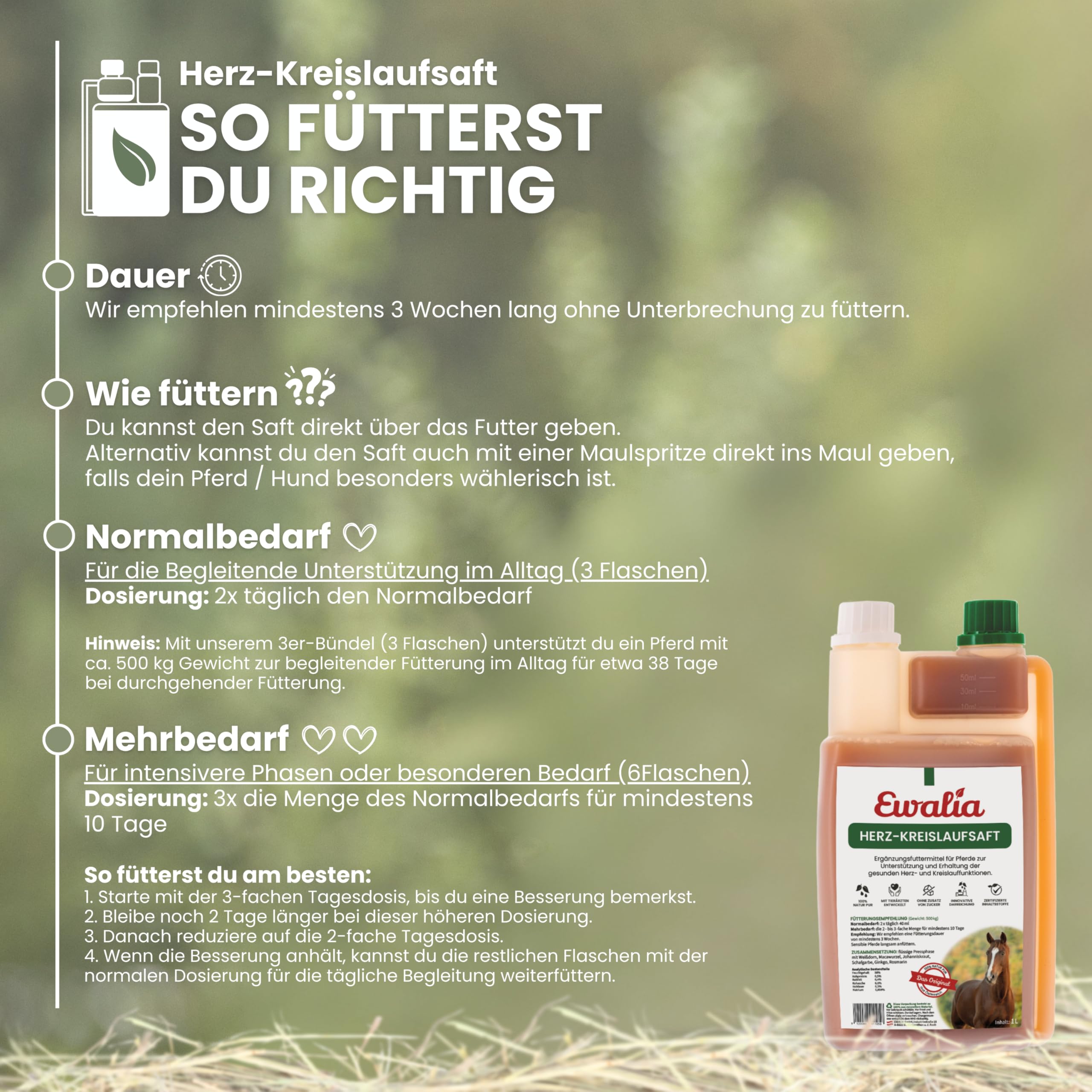 EWALIA Herz-Kreislaufsaft | 1 l | Ergänzungsfuttermittel für Pferde | Mit Weißdorn