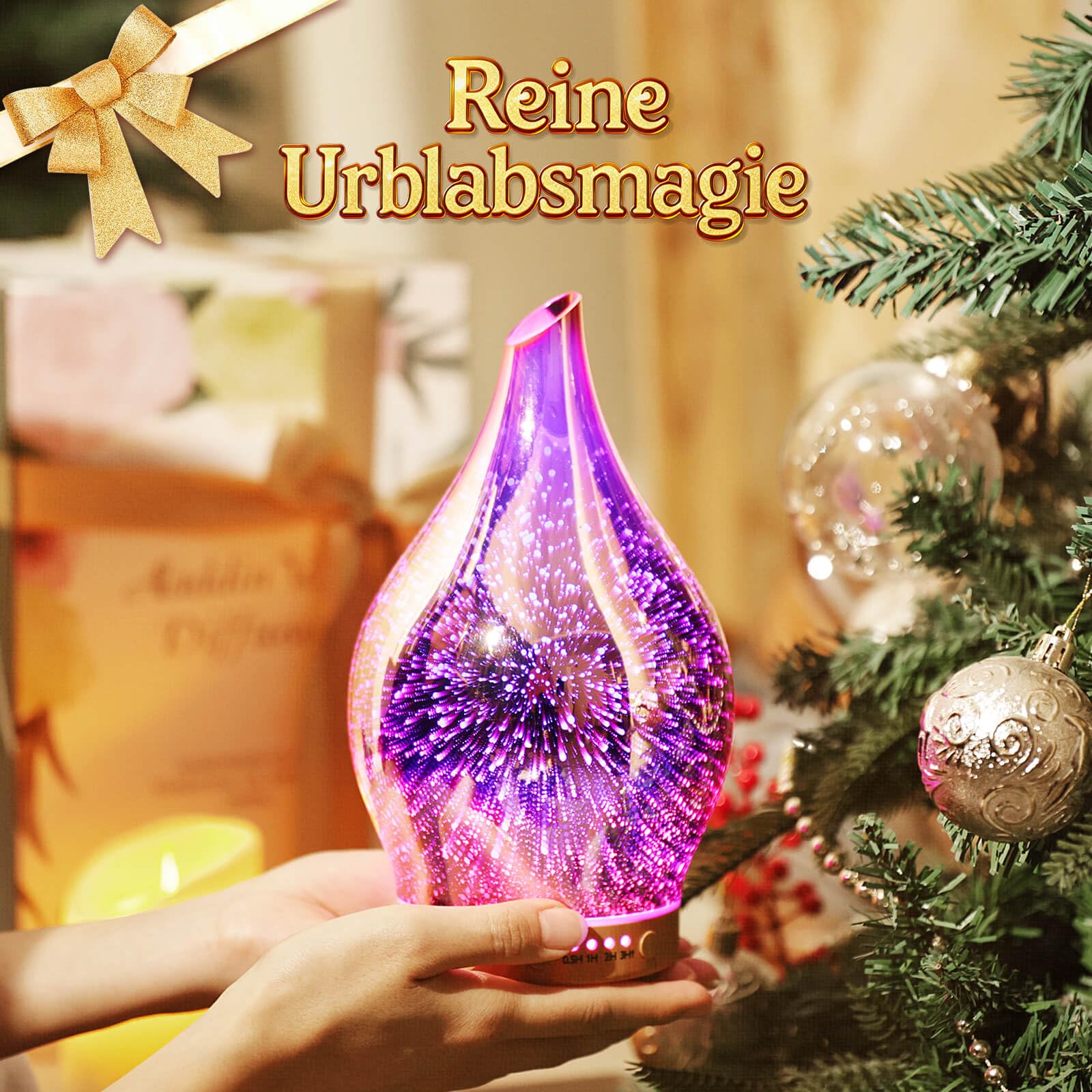 Porseme Aroma Diffuser 150ml, Handgeblasen 3D Glas Luftbefeuchter, Ultraschall Aromatherapie Öle Diffusor mit 7 farbigem LED Licht, Diffusor für Ätherische Öle mit Timer BPA Frei für Wohnung(RoseGold)