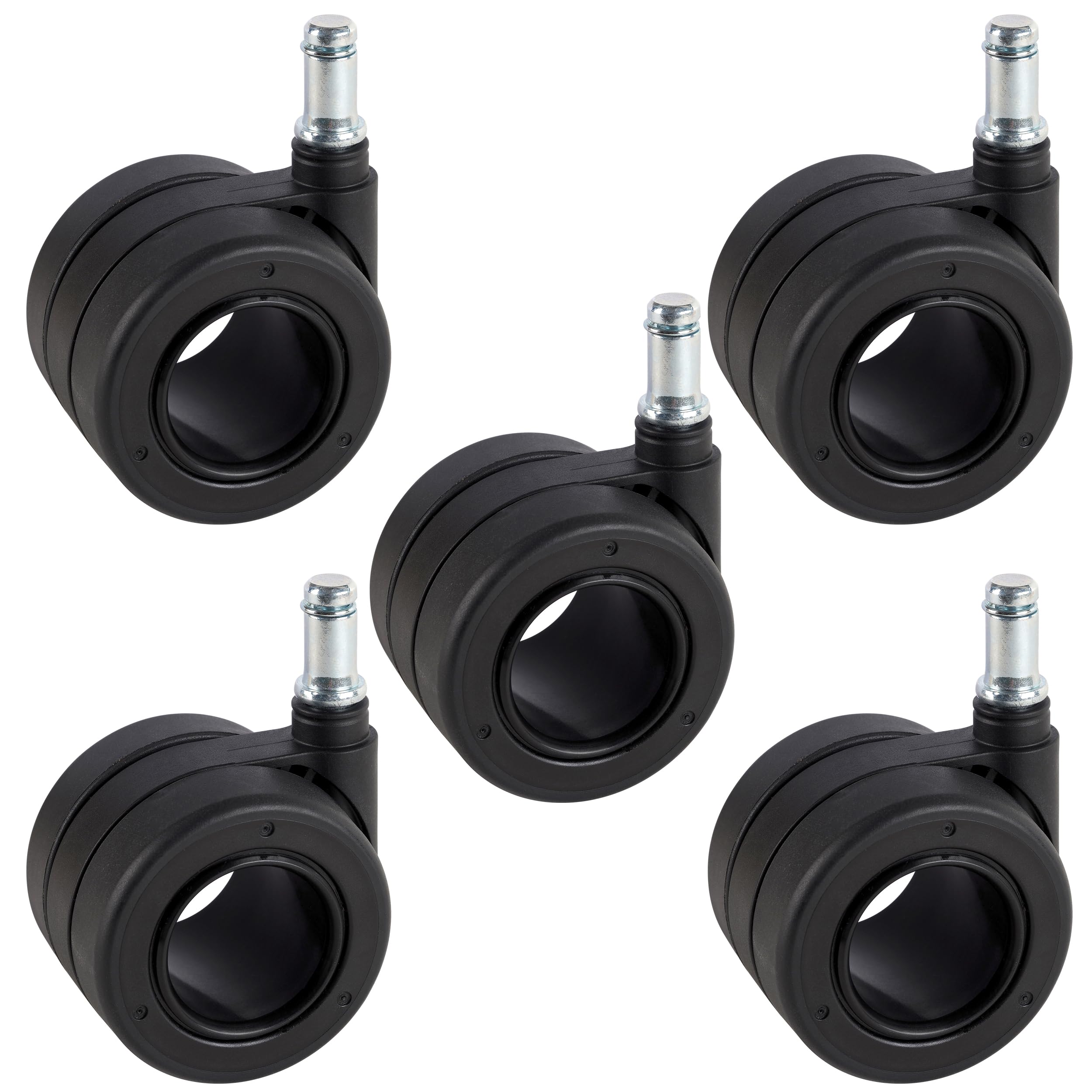 Dörner + Helmer Design Stuhlrollen, 5er-Set, 65mm x 43mm, 240kg Tragkraft, 47mm x 47mm Platte, Kunststoff, Schwarz