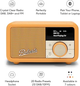 Roberts Revival PETITE2 FM/DAB/DAB+ Digital Radio with Bluetooth, Sunburst Yellow