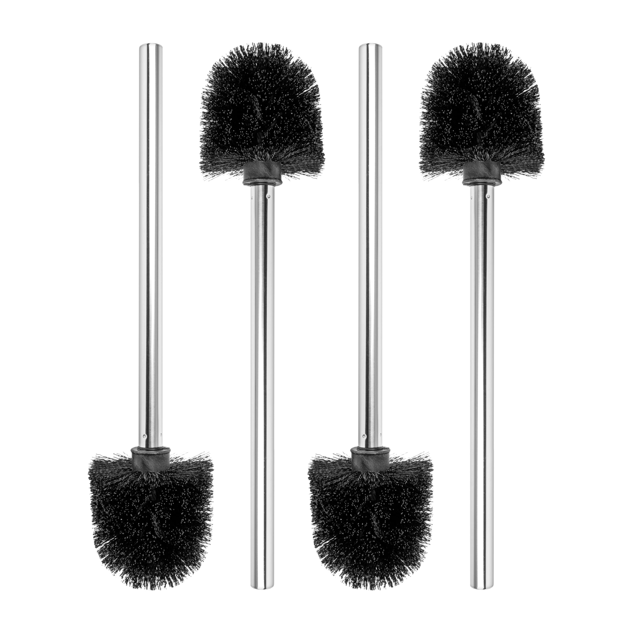 Toilet brush with stainless steel handle, 4 pieces, black Ø 8 cm brush head, 26 cm long handle with M14 thread, removable toilet cleaner head, wc replacement accessory, wc bristle