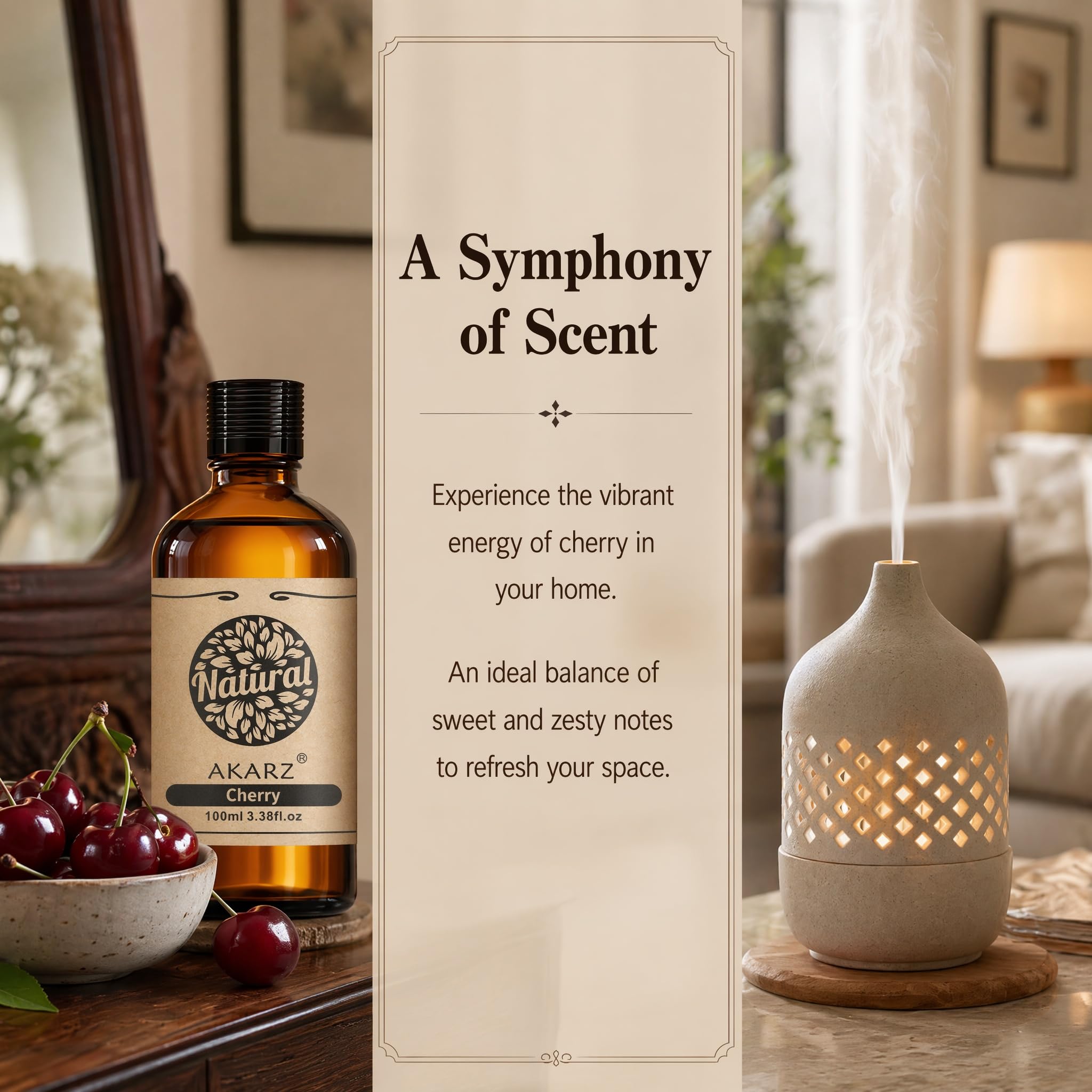 AKARZ 100ml Olejek esencjny z Wiśni - Naturalny olejek aromatyczny do dyfuzorów, lamp aromatycznych i aromatów pomieszczeń