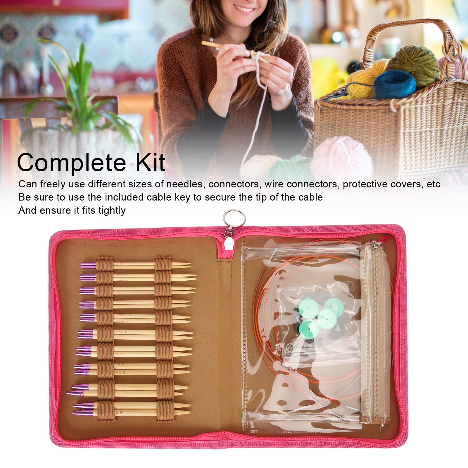 Generic Kit Completo de 10 Pares de Agujas de Tejer Circulares de bambú con Bolsa de Almacenamiento para Entusiastas del Tejido