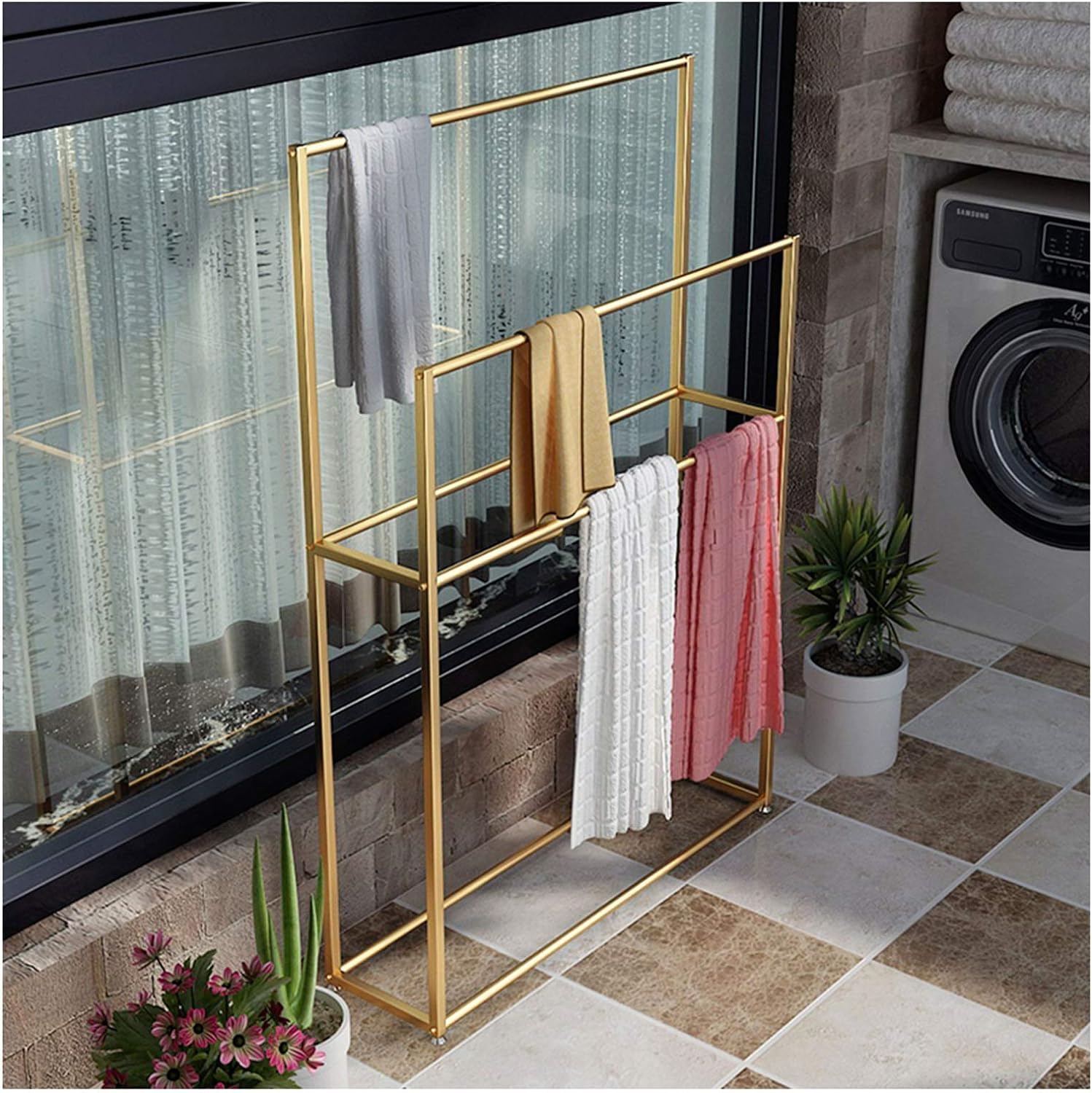 ADTEMP Towel Holder Floor Standing for Bathroom, 2-Tier Tall Freestanding Hand Towel Rack Stainless Steel Towel Rail Bath Storage to Keep Towels Dry,Gold,75 * 20 * 110 cm [Energy Class A]