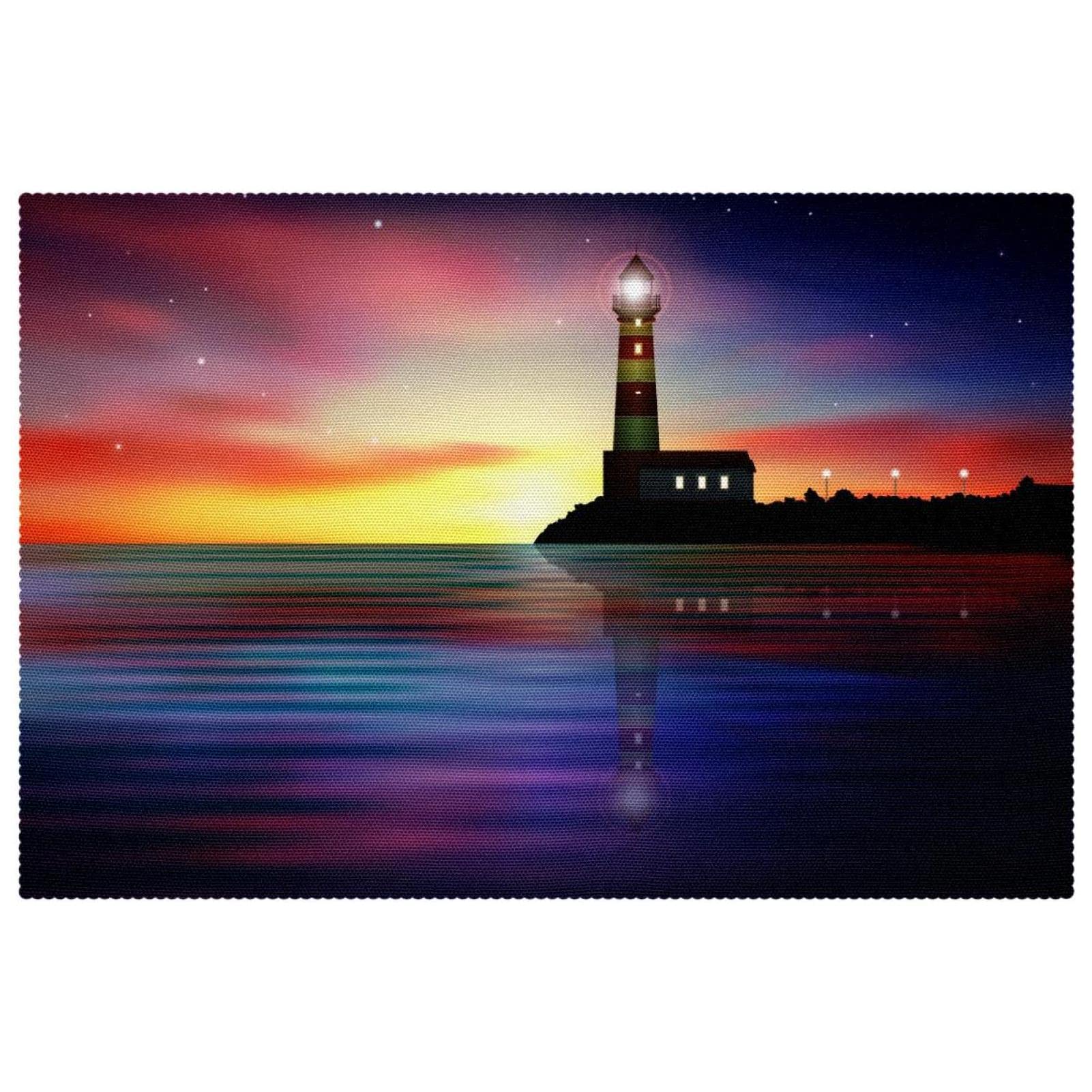 Sets de table antidérapants lot de 6 motif phare ciel étoilé 30x45 cm