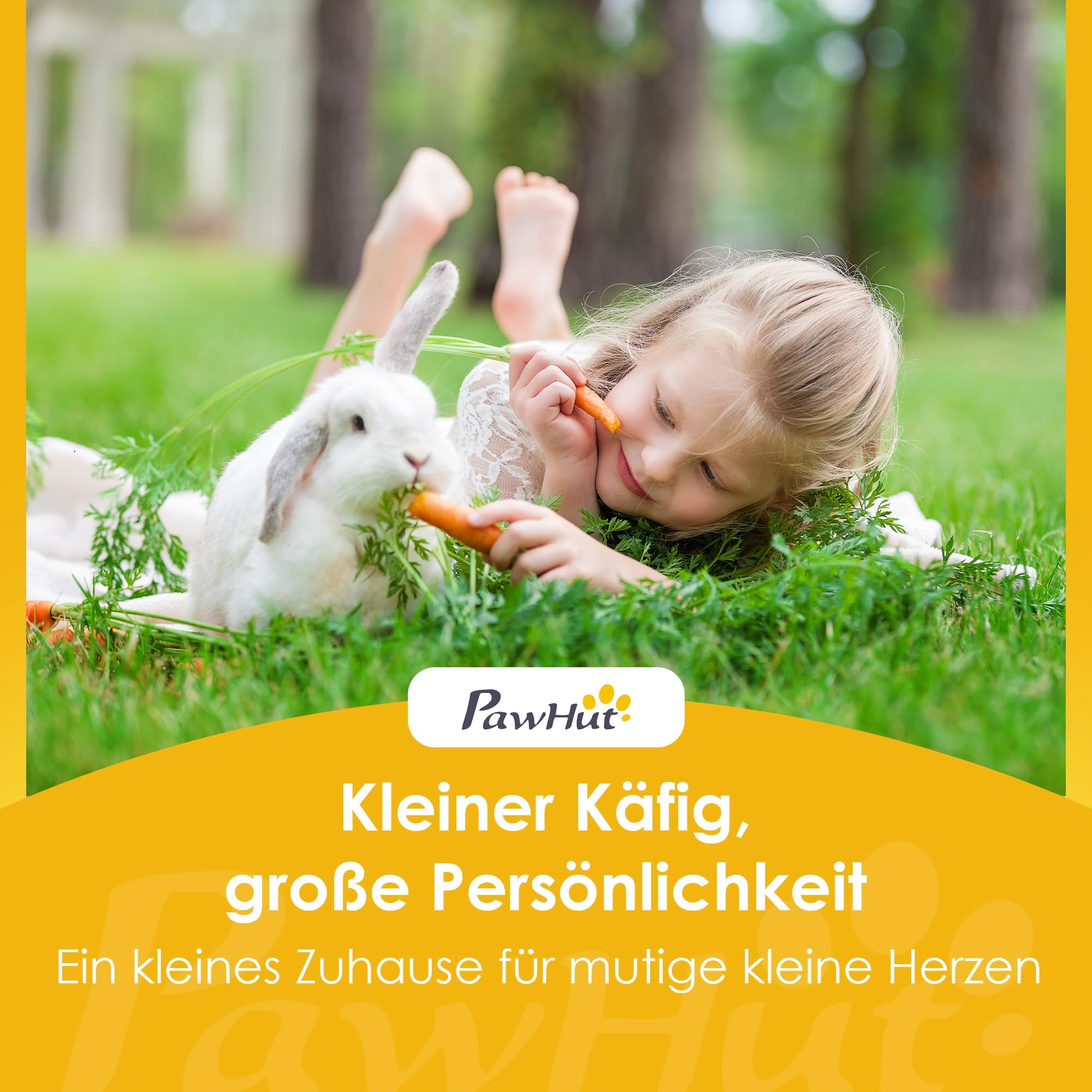 PawHut Freilaufgehege Kaninchenstall aus Holz mit 2 Türen 180,4 x 150 x 48 cm Hasenstall mit Unterschlupfhaus Freigehege für 2-4 Zwergkaninchen Zwergmeerschweinchen Enten Orange