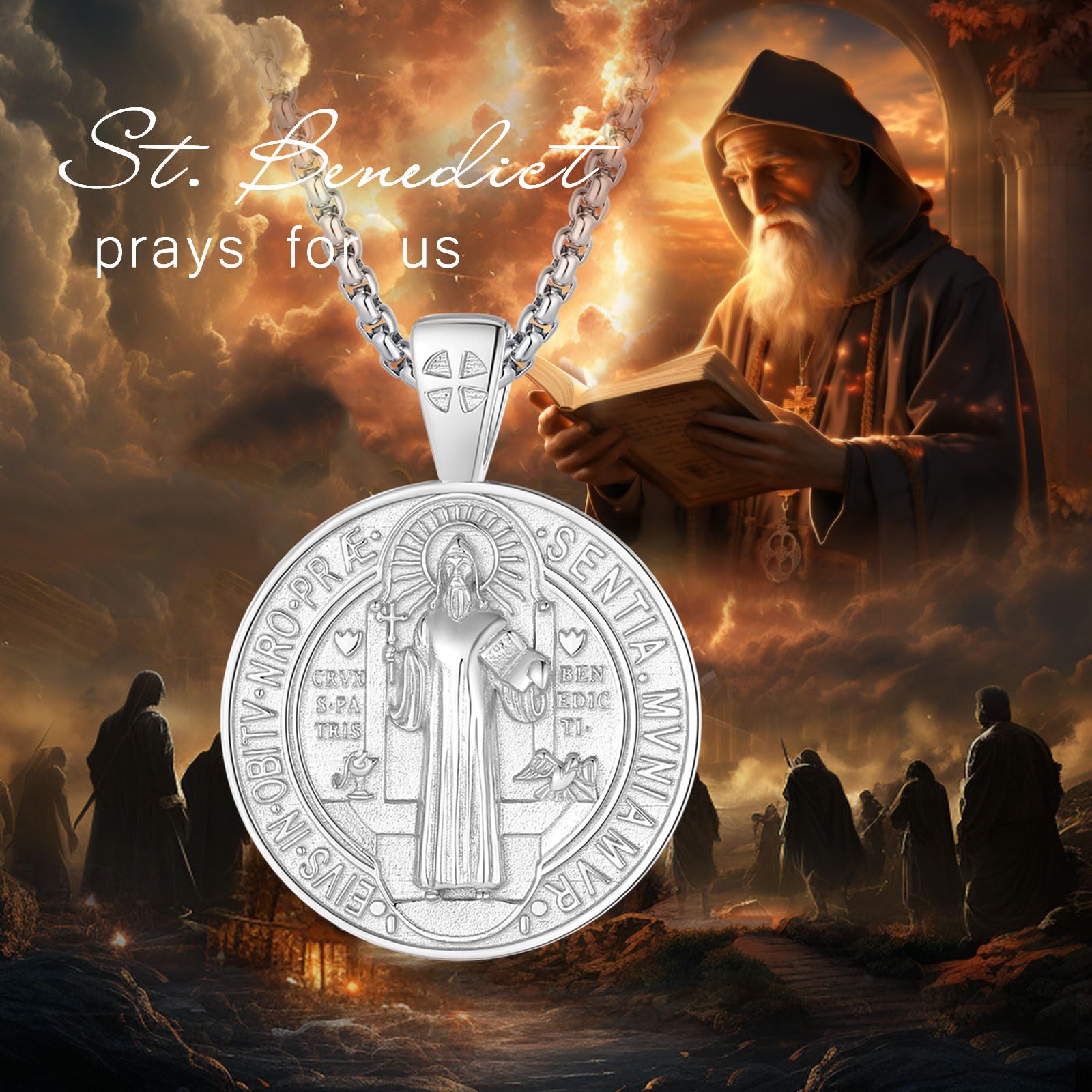 Sterling Silber 925 Kreuz Kette Heilige Christophorus Benedikt Maria Wundertätige Medaille Erzengel Medaille Gabriel Metatron Siegel der 7 Erzengel für Damen Herren Frauen