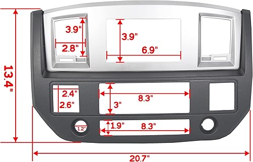 Miniatura 2 de ECOTRIC Kit de bisel de instalación de radio estéreo de doble DIN Dash compatible con Dodge Ram Truck 2006-2009, repuesto gris pizarra plateada para