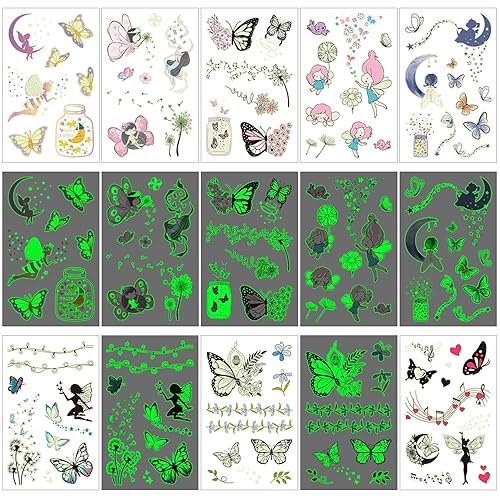 Más de 60 tatuajes temporales para niños y niñas, brillantes en la oscuridad, suministros de fiesta de cumpleaños para niños, calcomanías de
