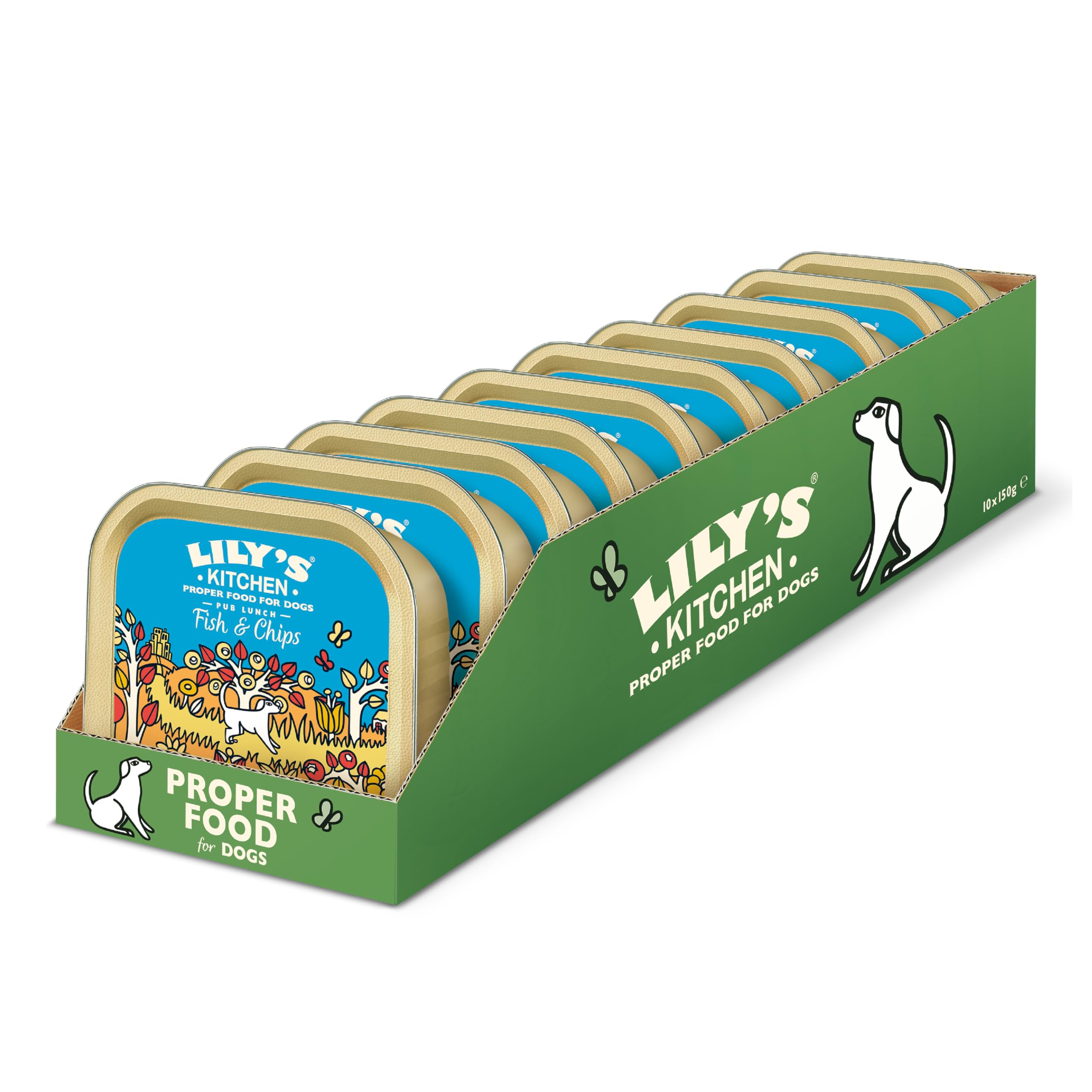 Lily's Kitchen Wet Dog Food – Pub Lunch Fish and Chips with Fish, Chicken and Potatoes,10 x 150g Trays. Complete Nutrition, with Natural Ingredients for Adult Dogs