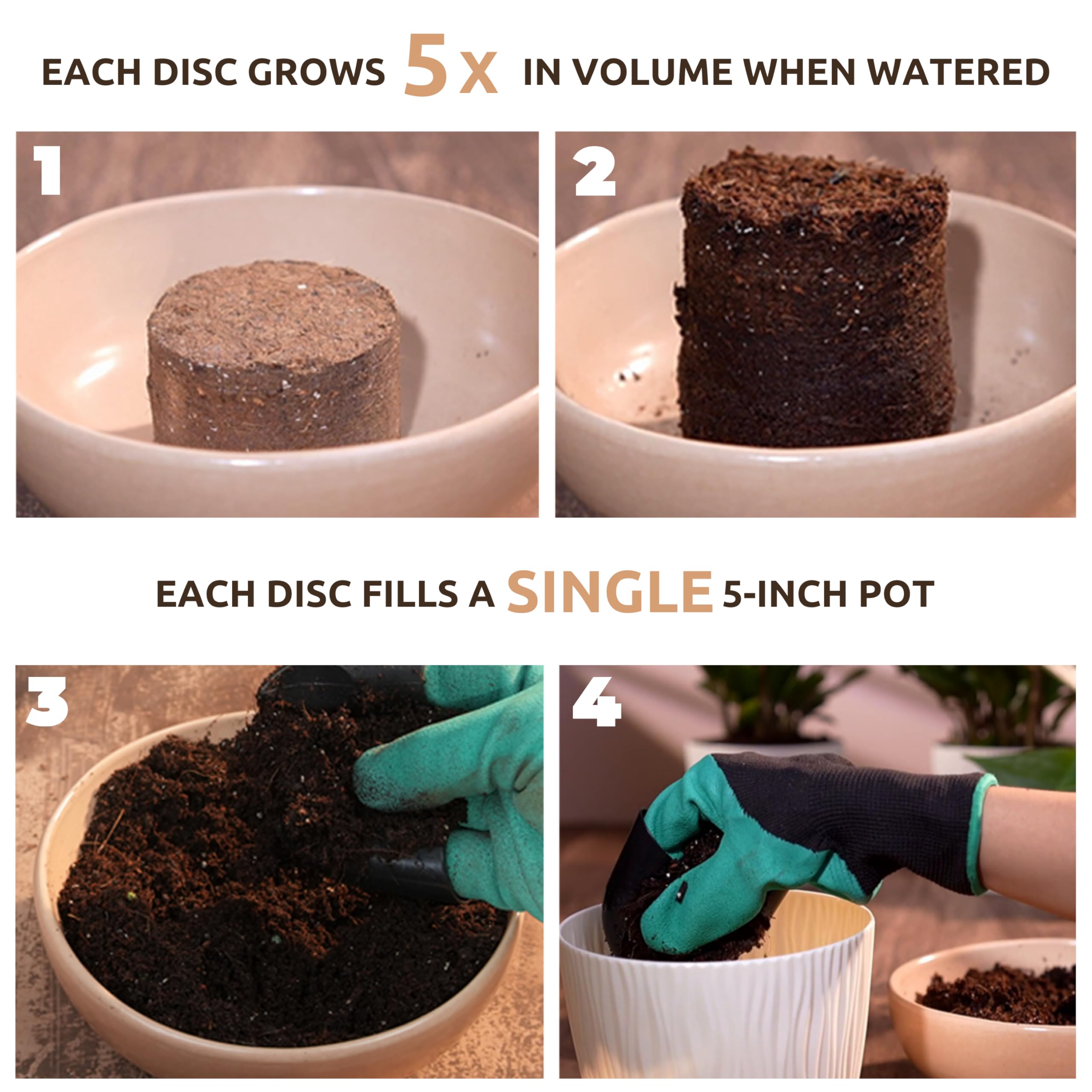 Nurturing Green® GroSoil - All in One Compressed Potting Mix for Plants (115gms x 5 Packs) | Universal Soil Blend with Essential Nutritions | Eco-Friendly & Nutrient-Rich Mix for Healthy Plant Growth - Image 4 thumbnail