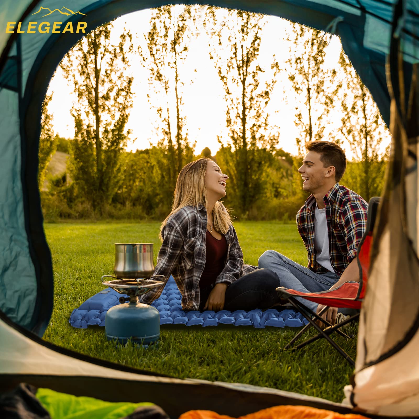 Elegear Matelas Gonflable pour 2 Personnes - Tapis de Couchage Ultra Léger Sans Pompe pour Camping, Randonnée, Voyage, Plage - Accessoires de Camping