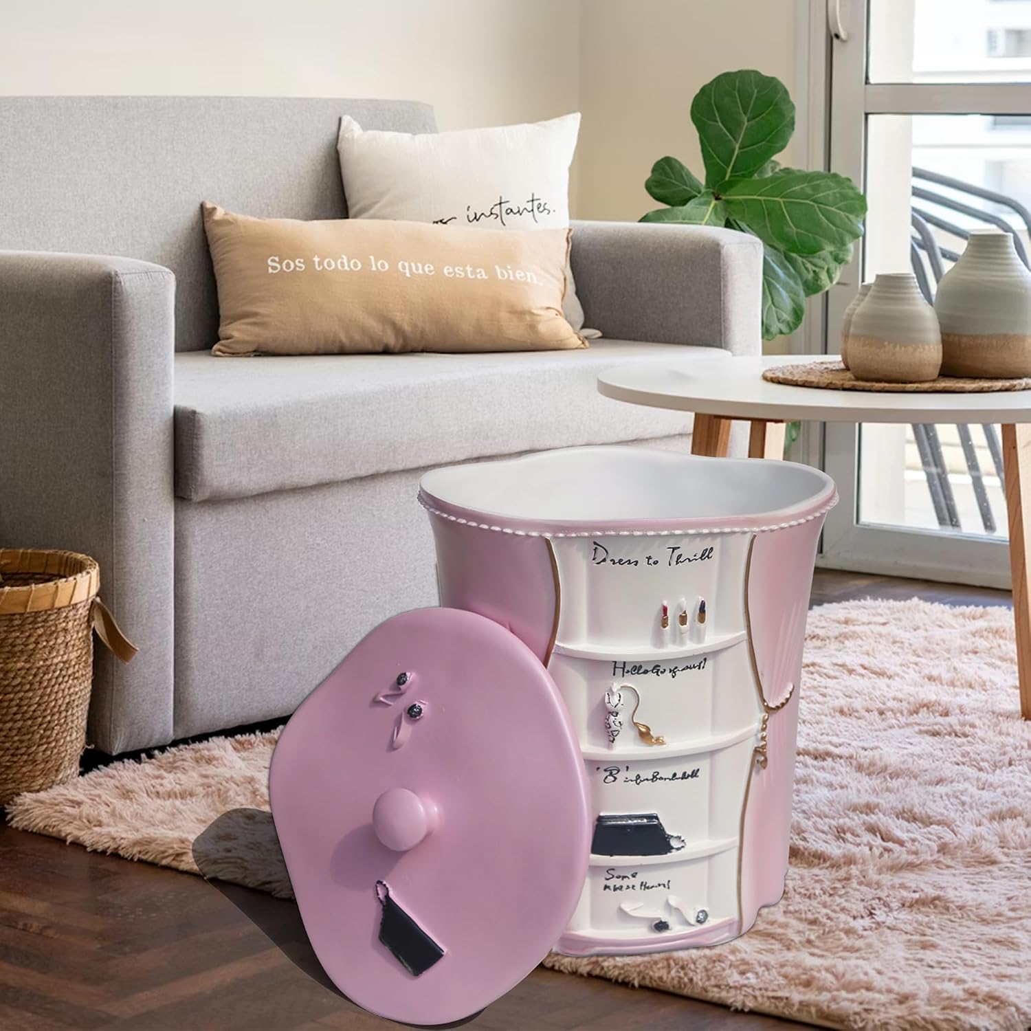 LUANT Decorative Waste Basket for Bathroom,Bedroom - Durable Mini Trash Bin Pink